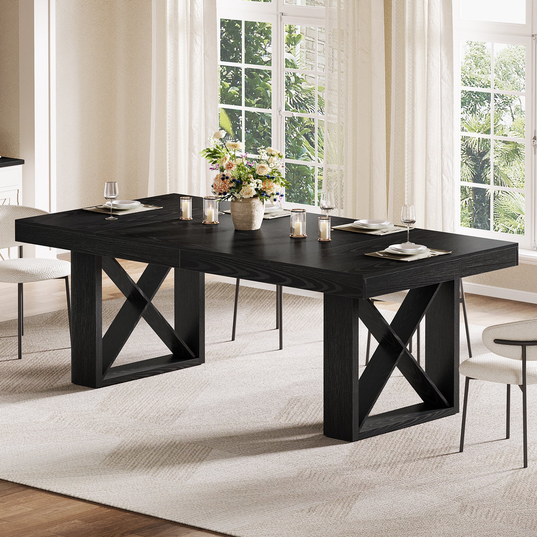 Rectangle Dining Table, 63" Farmhouse Kitchen Table for 4-6 People - Image 9