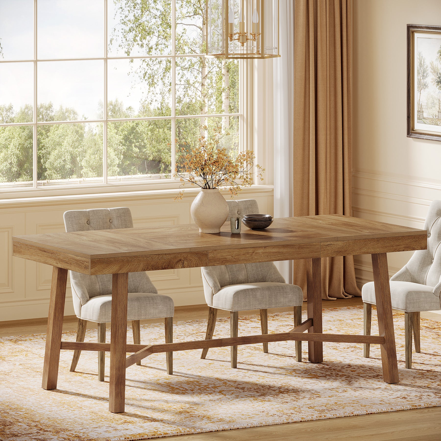 Rectangle Dining Table, 70.9" Kitchen Table with Reinforced Legs for 6-8