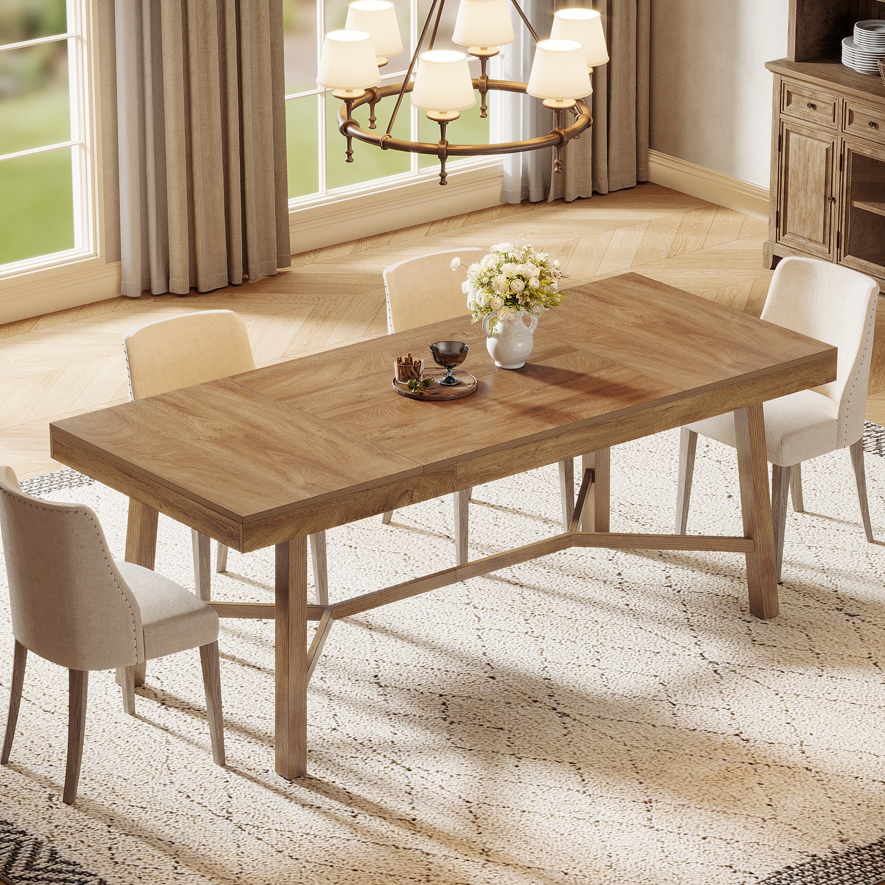 Rectangle Dining Table, 70.9" Kitchen Table with Reinforced Legs for 6-8 - Image 3