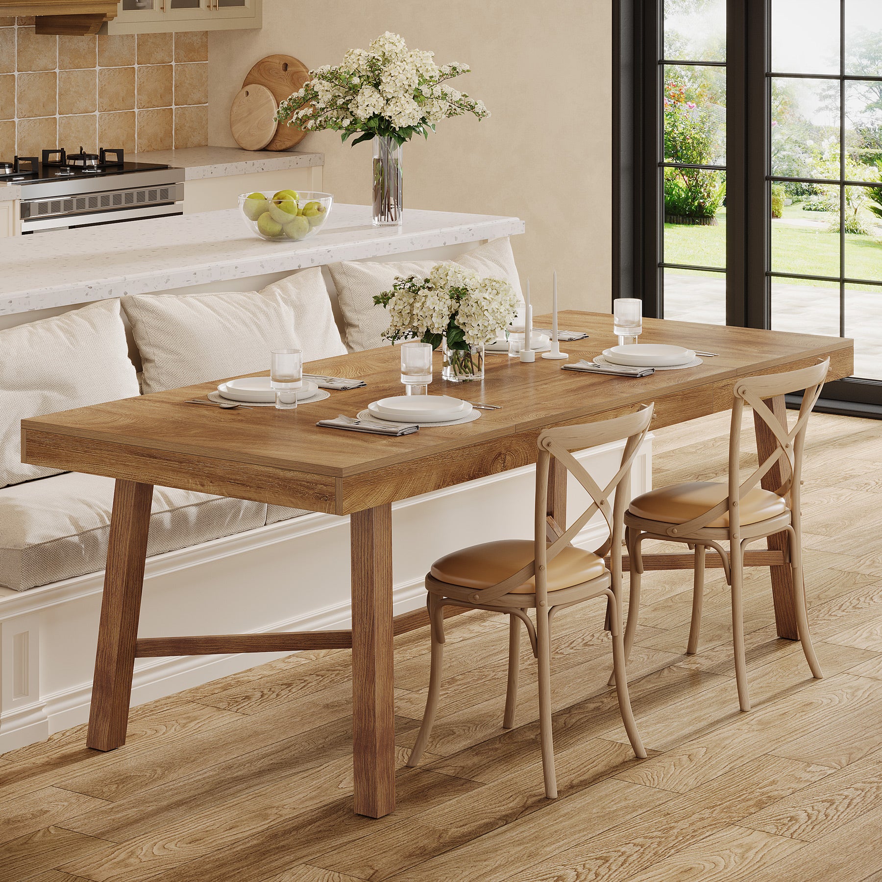 Rectangle Dining Table, 70.9" Kitchen Table with Reinforced Legs for 6-8 - Image 5