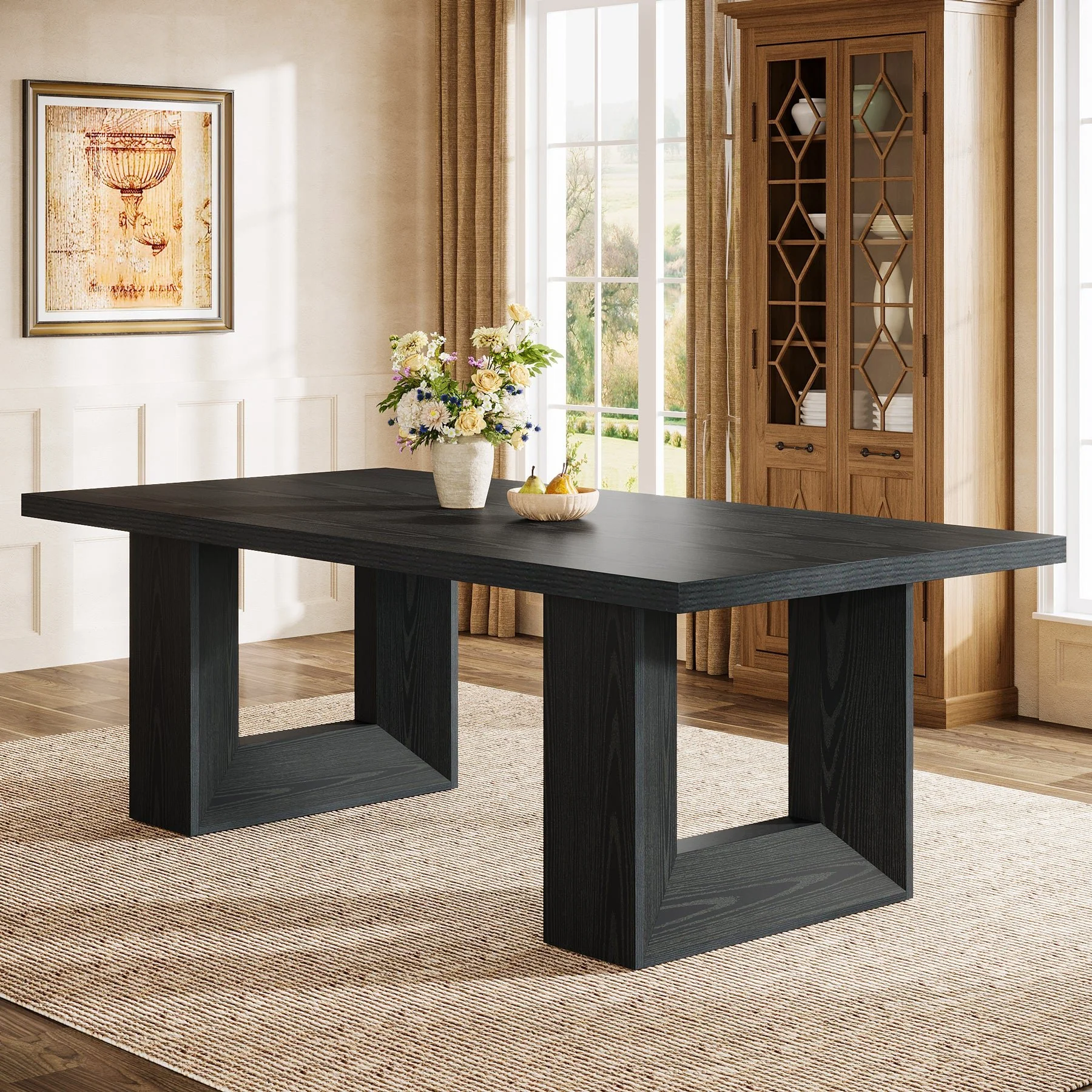 Rectangle Dining Table for 6-8, 63" Kitchen Table with Geometric Frame - Image 9