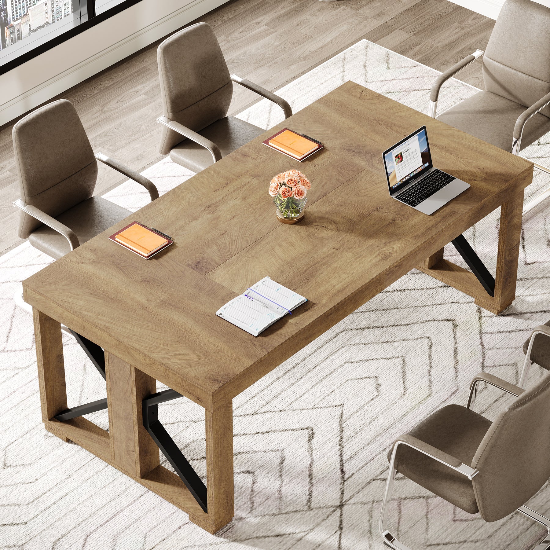 70.8" Conference Table, Rectangle Meeting Table with Large Tabletop - Image 4