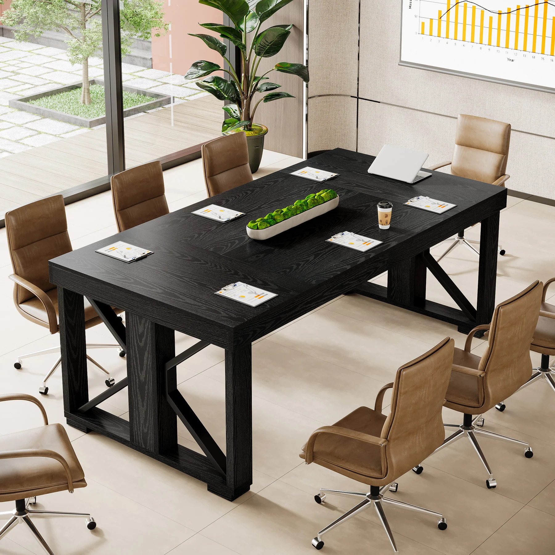 70.8" Conference Table, Rectangle Meeting Table with Large Tabletop - Image 9