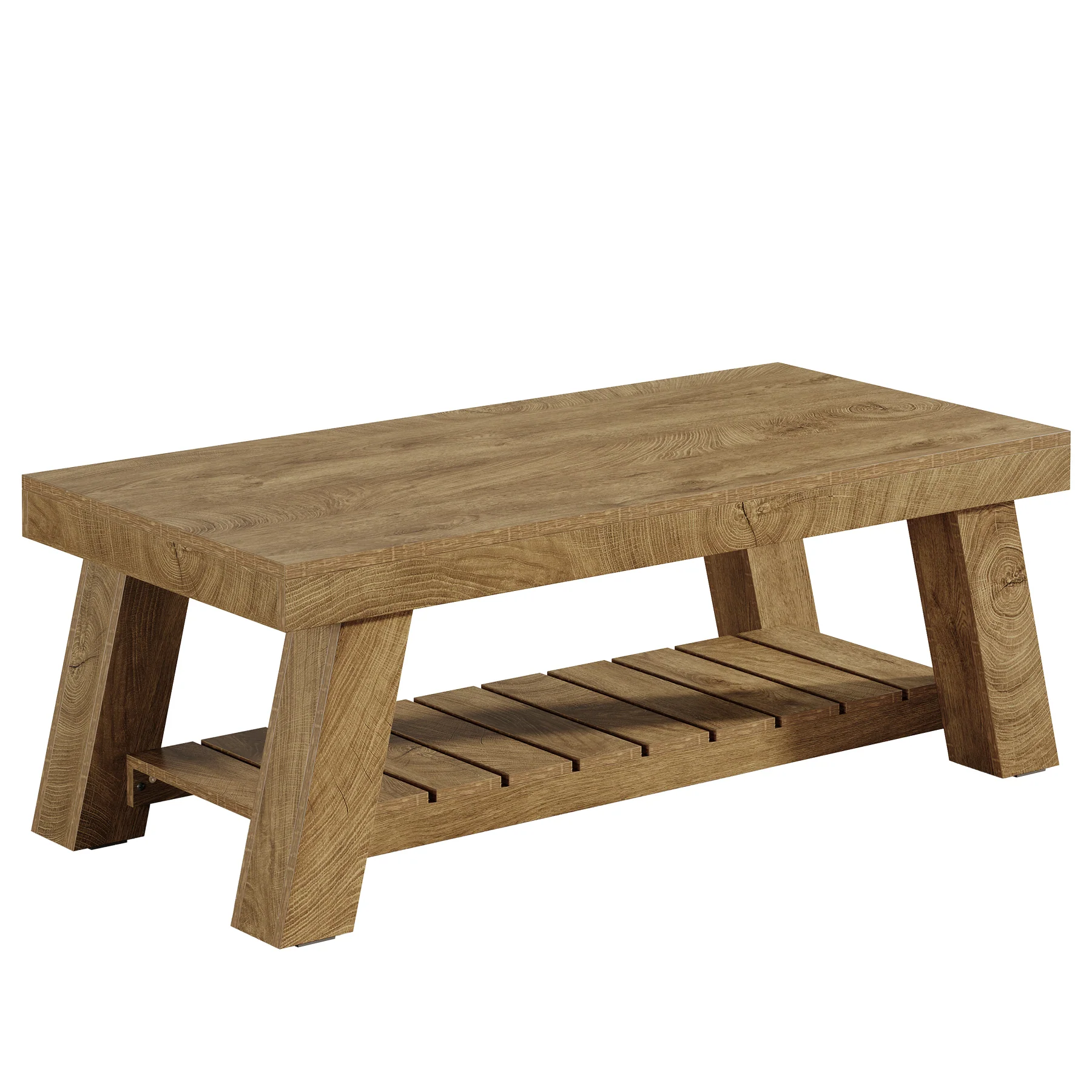Rectangular Coffee Table, 47.24" Farmhouse Center Table with 2-Tier Storage - Image 9