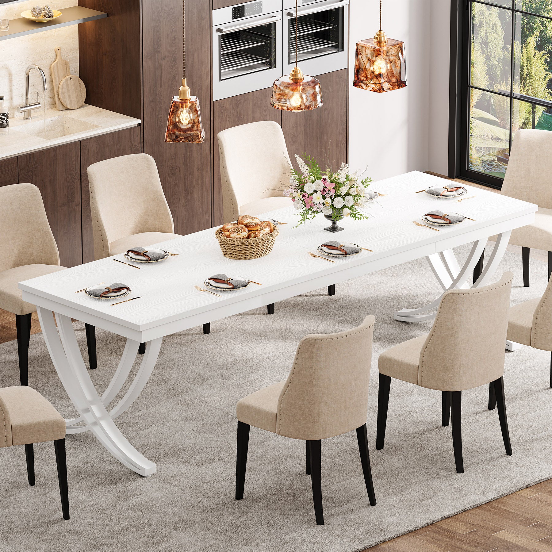 Rectangular Dining Table for 6-8, 78" Farmhouse Dinner Table with Metal Legs - Image 11