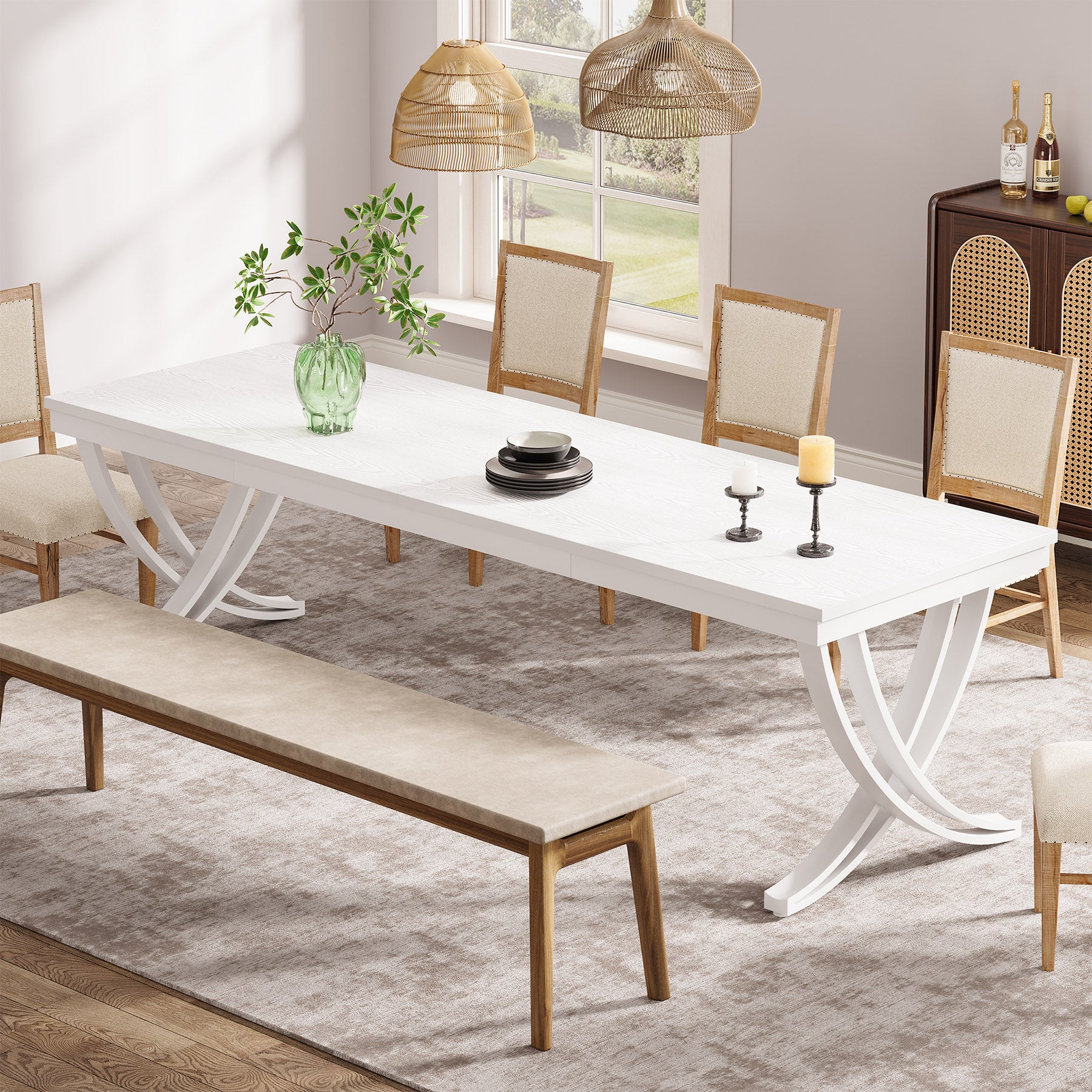 Rectangular Dining Table for 6-8, 78" Farmhouse Dinner Table with Metal Legs - Image 12