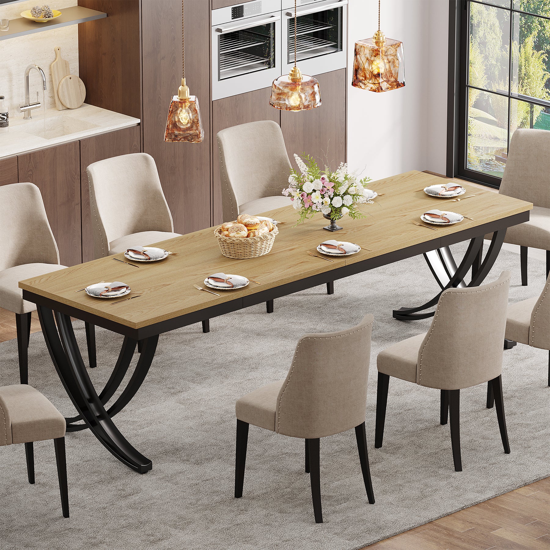 Rectangular Dining Table for 6-8, 78" Farmhouse Dinner Table with Metal Legs - Image 14
