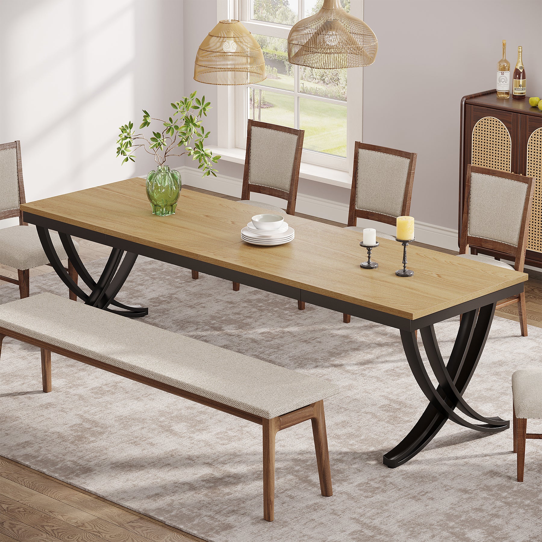 Rectangular Dining Table for 6-8, 78" Farmhouse Dinner Table with Metal Legs - Image 15