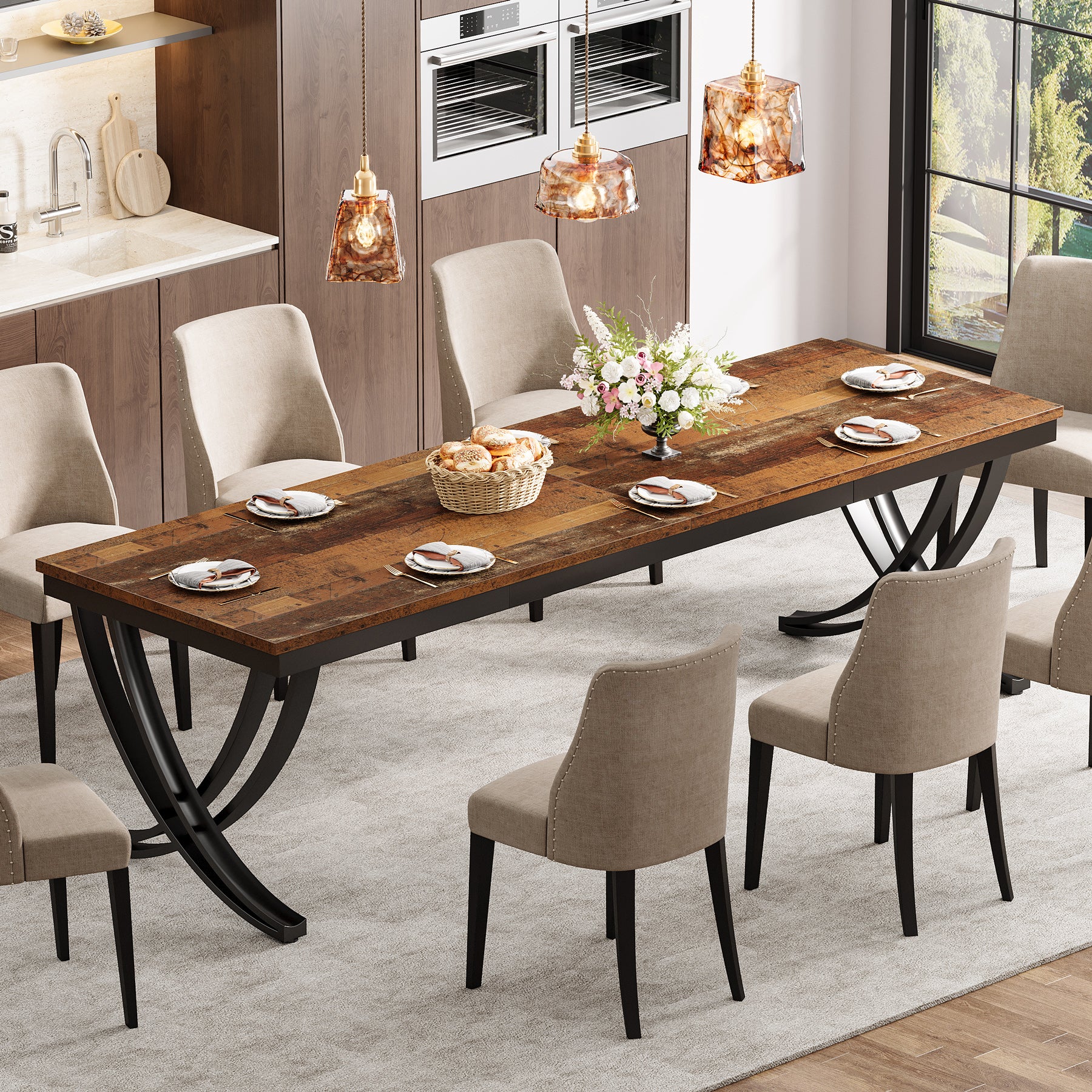 Rectangular Dining Table for 6-8, 78" Farmhouse Dinner Table with Metal Legs - Image 17