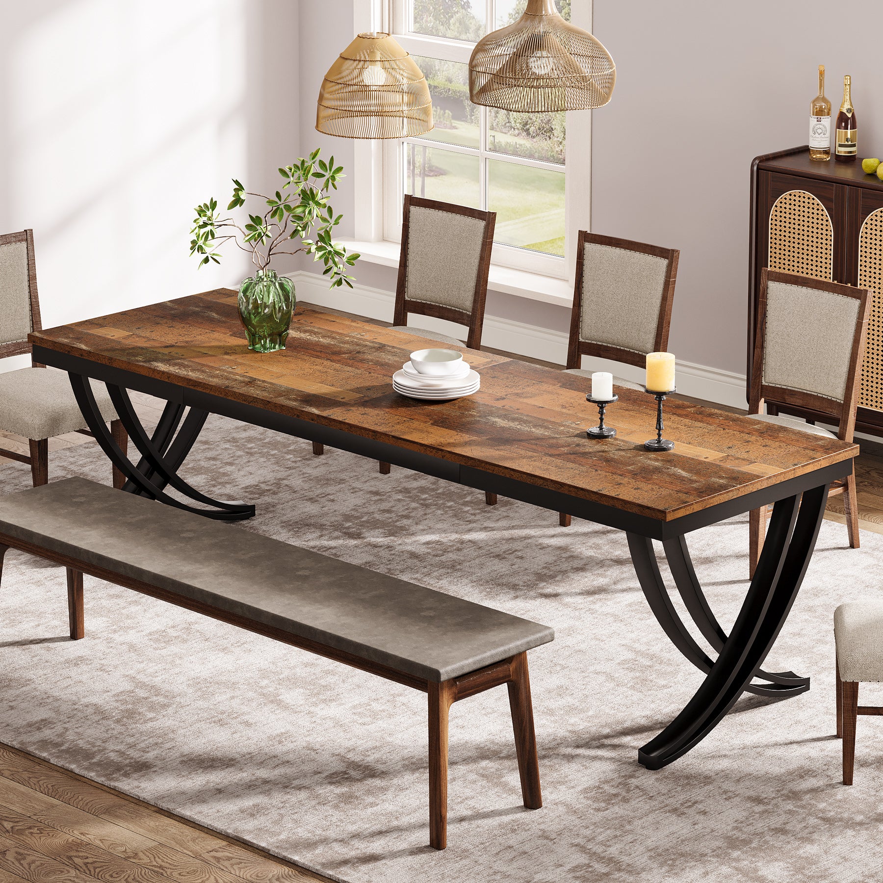 Rectangular Dining Table for 6-8, 78" Farmhouse Dinner Table with Metal Legs - Image 18