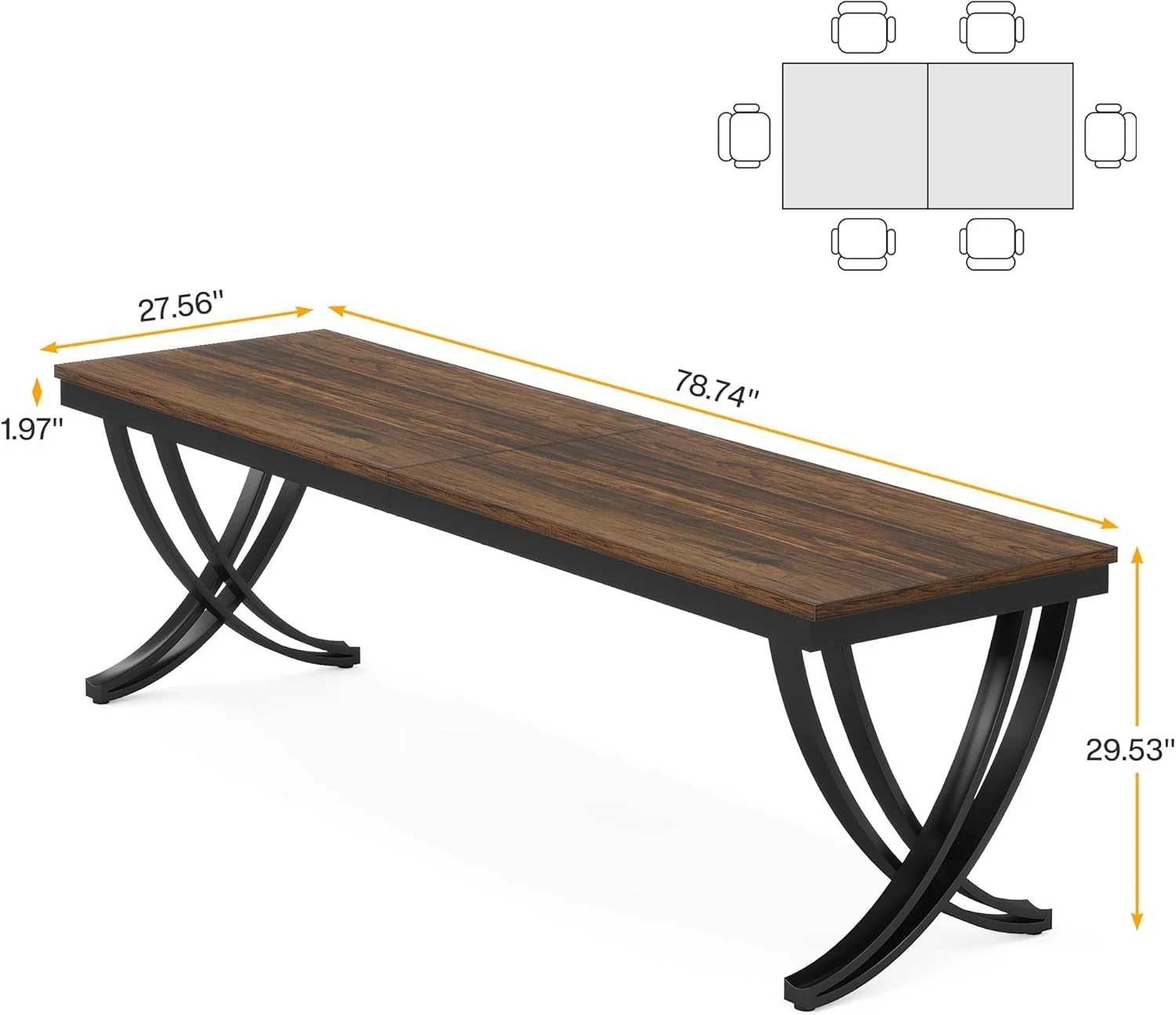 Rectangular Dining Table for 6-8, 78" Farmhouse Dinner Table with Metal Legs - Image 2