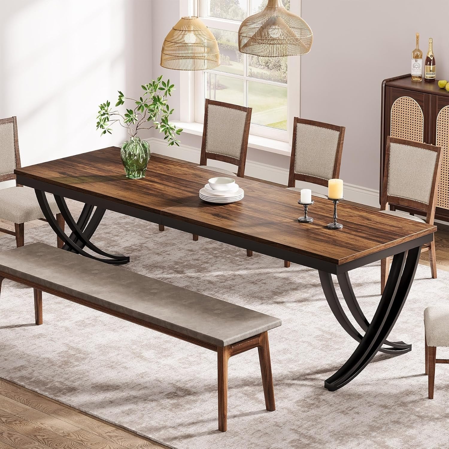 Rectangular Dining Table for 6-8, 78" Farmhouse Dinner Table with Metal Legs - Image 3