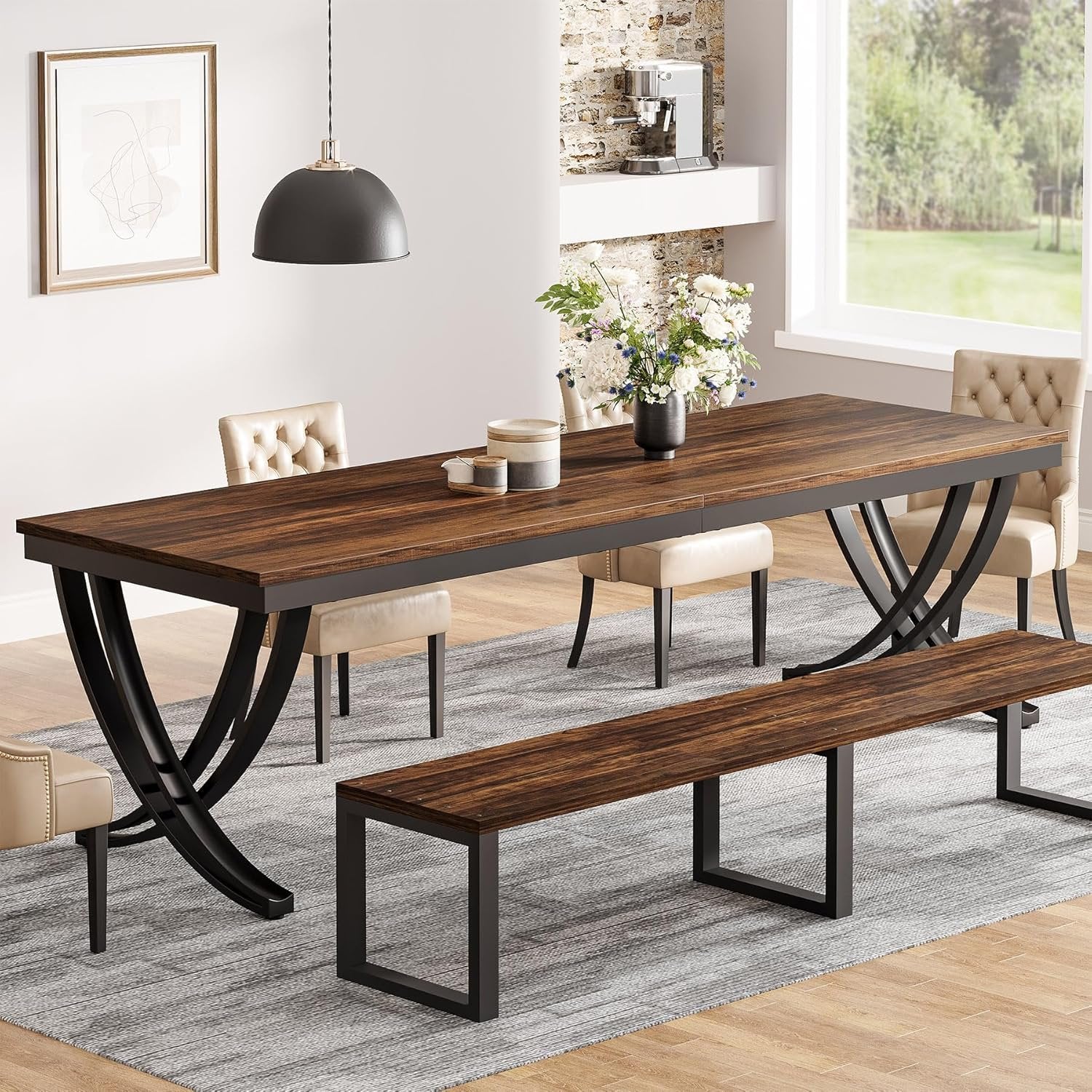 Rectangular Dining Table for 6-8, 78" Farmhouse Dinner Table with Metal Legs - Image 4