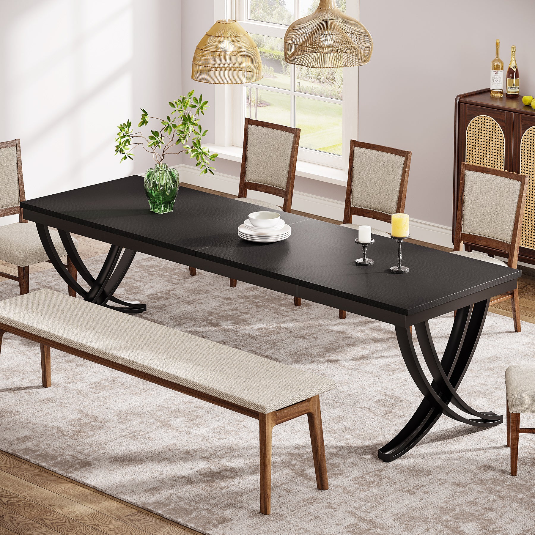 Rectangular Dining Table for 6-8, 78" Farmhouse Dinner Table with Metal Legs - Image 9