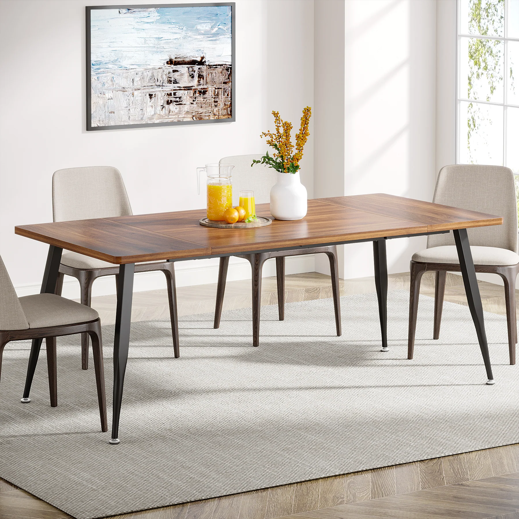 Industrial Dining Table, 70.9" Kitchen Dinner Table for 6 to 8 People - Image 3