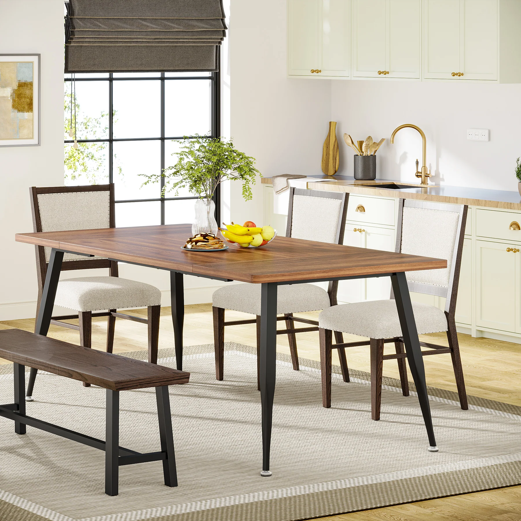 Industrial Dining Table, 70.9" Kitchen Dinner Table for 6 to 8 People - Image 4