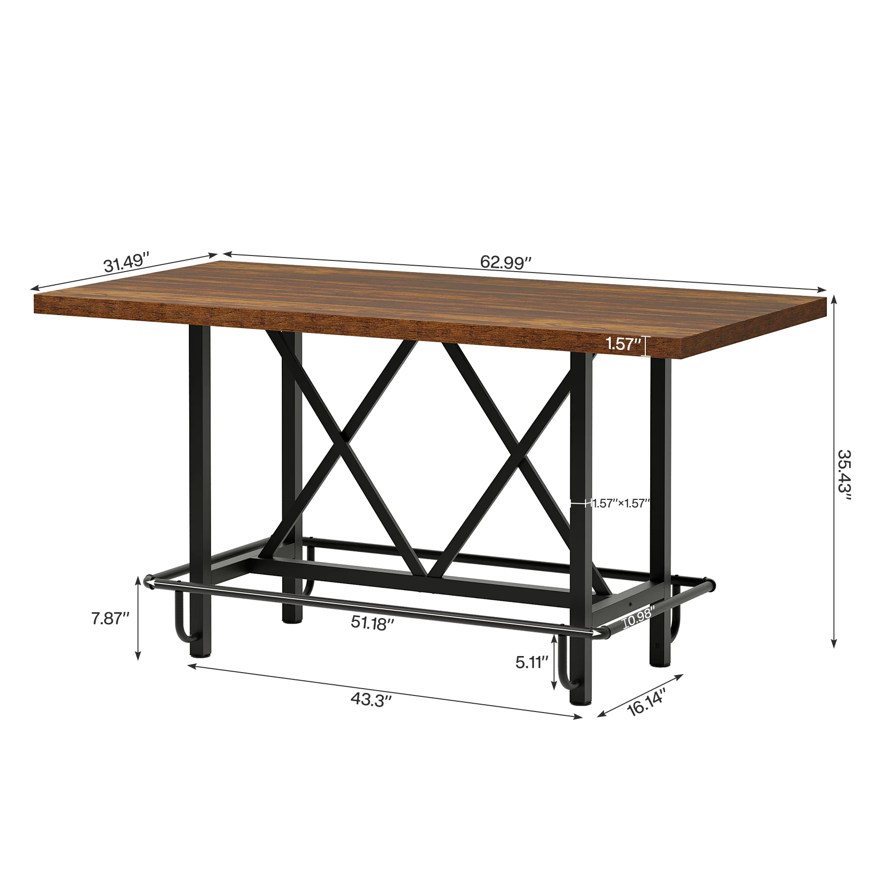 63" Dining Table, Rectangular Kitchen Table for 6 People - Image 2