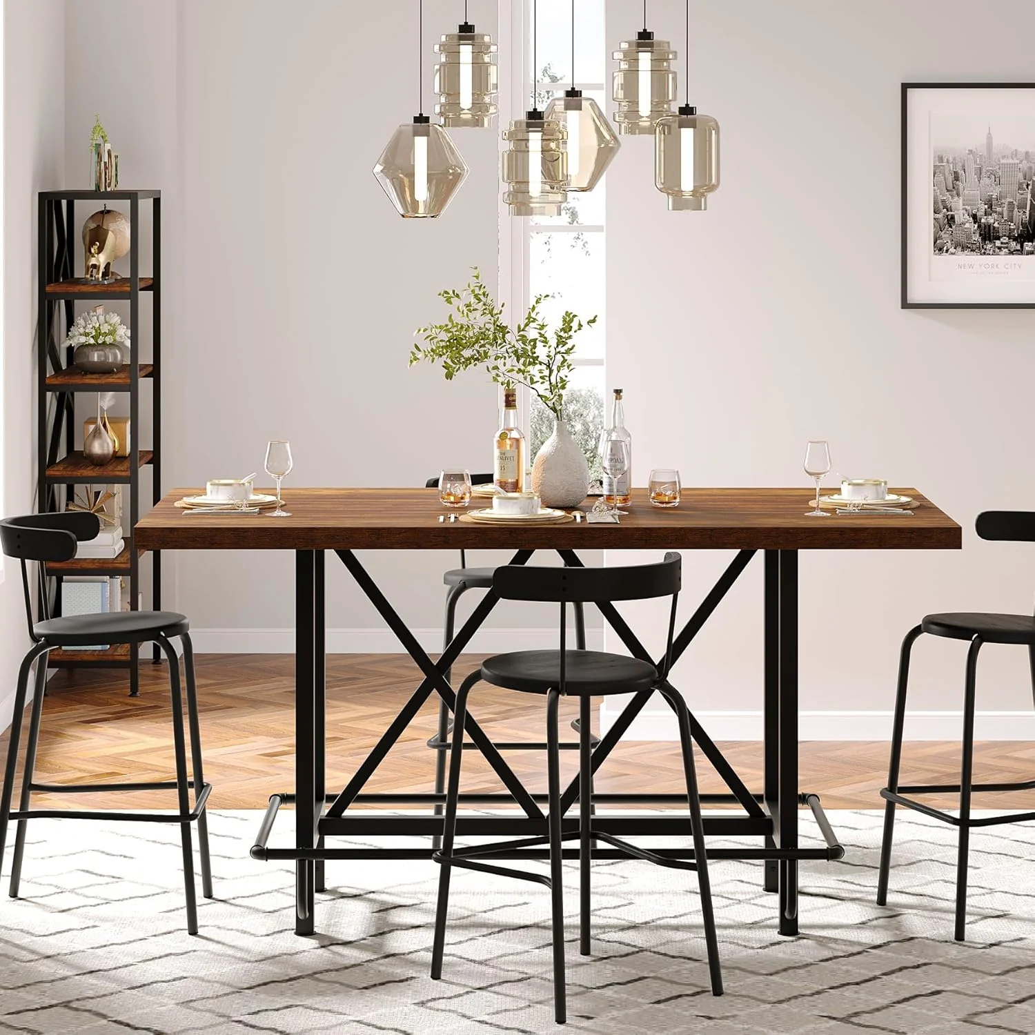 63" Dining Table, Rectangular Kitchen Table for 6 People - Image 4
