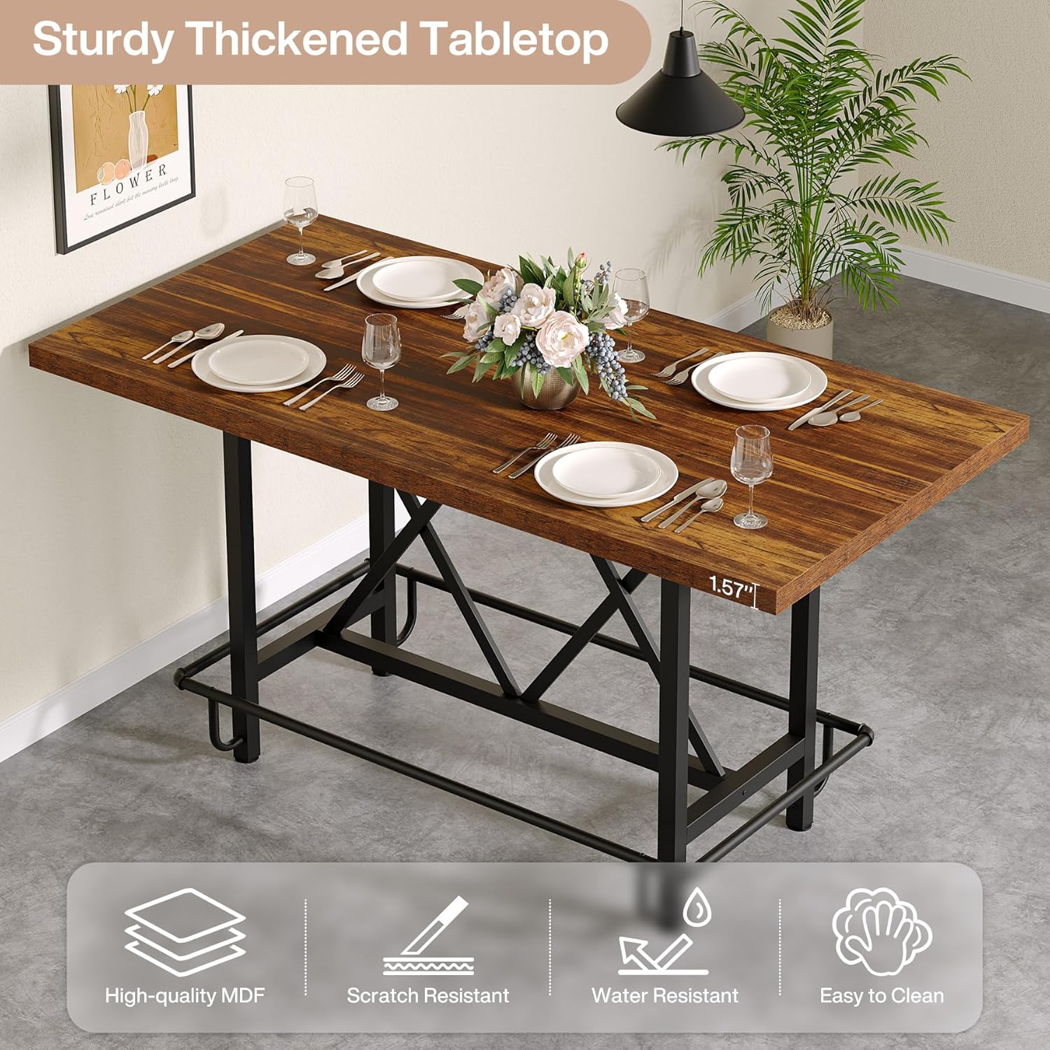 63" Dining Table, Rectangular Kitchen Table for 6 People - Image 5
