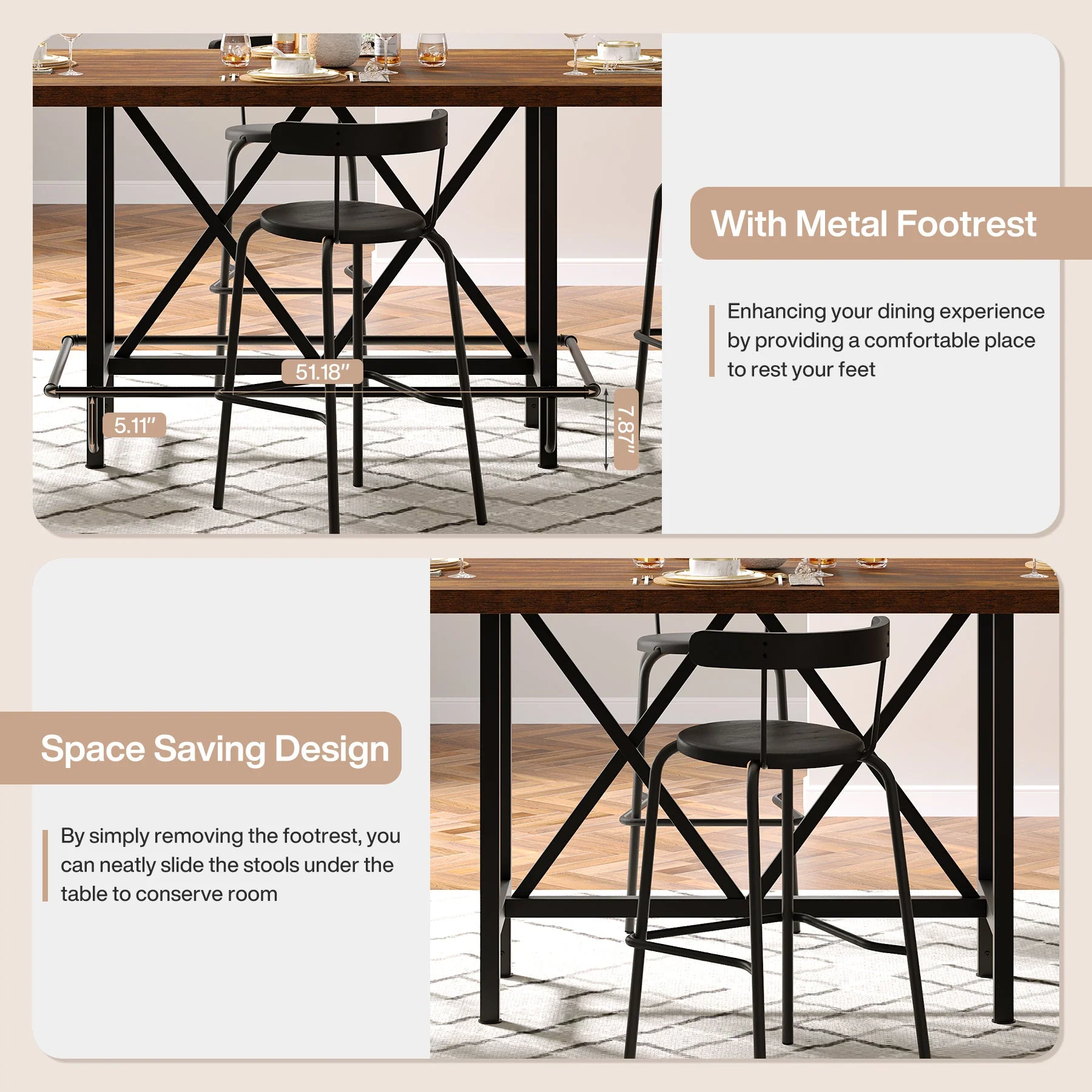 63" Dining Table, Rectangular Kitchen Table for 6 People - Image 7