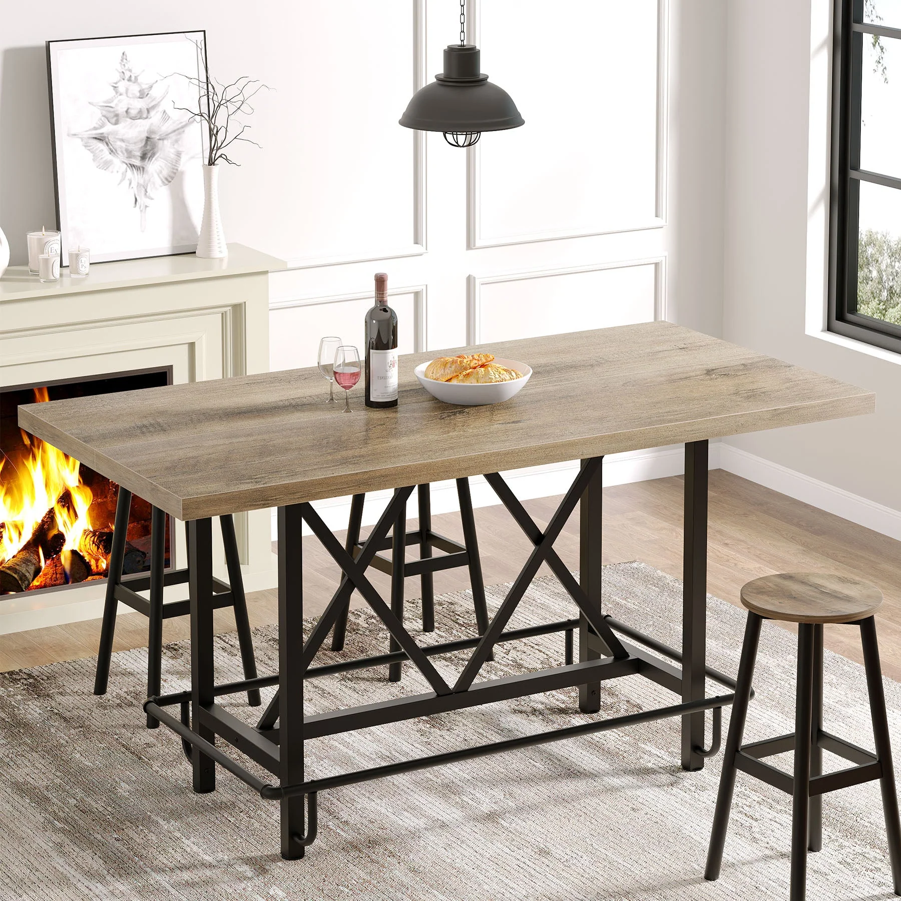 63" Dining Table, Rectangular Kitchen Table for 6 People - Image 8