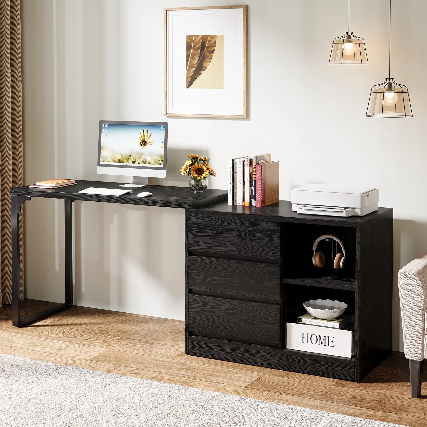 L-Shaped Computer Desk, Reversible Corner Desk With Drawer Cabinet - Image 10