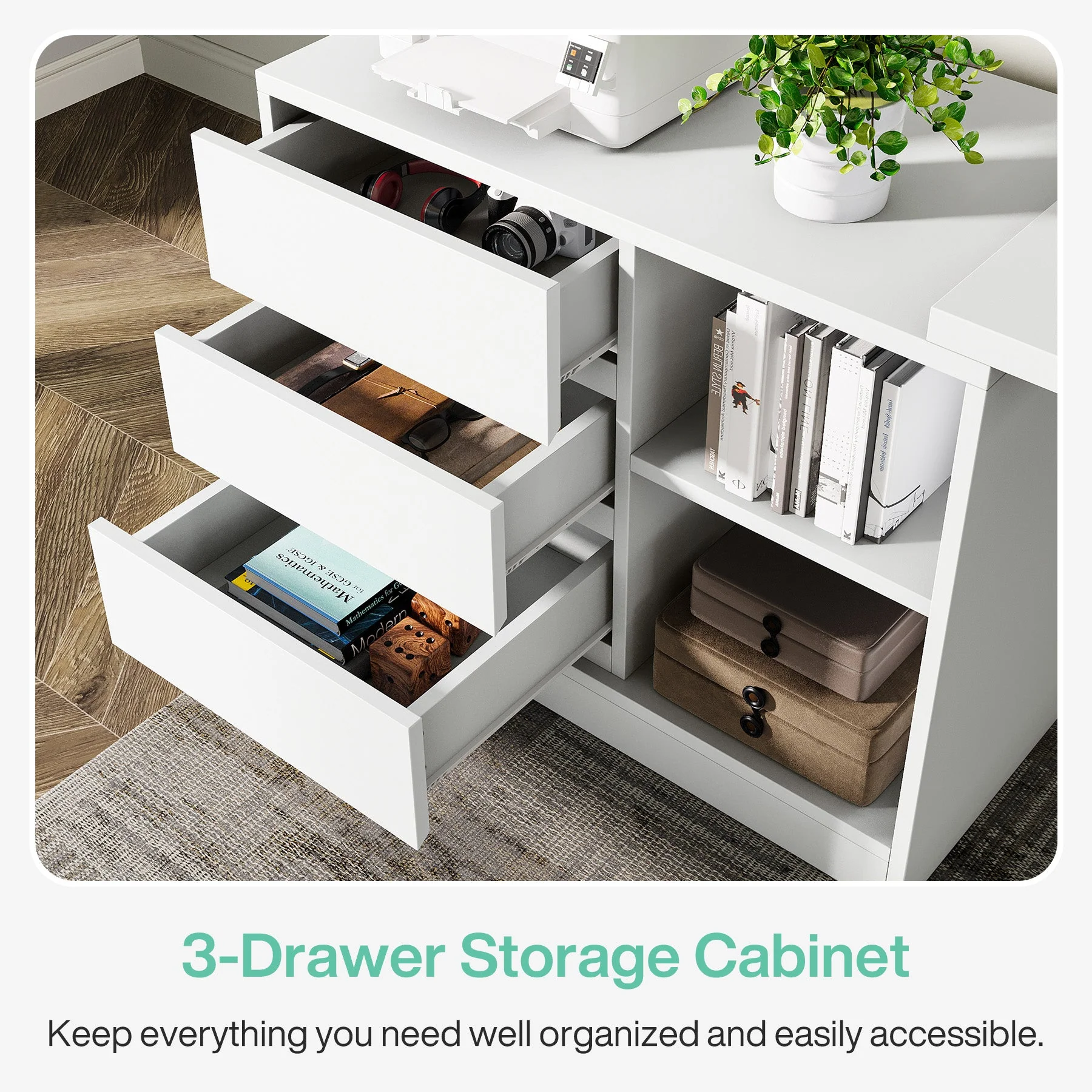 L-Shaped Computer Desk, Reversible Corner Desk With Drawer Cabinet - Image 8
