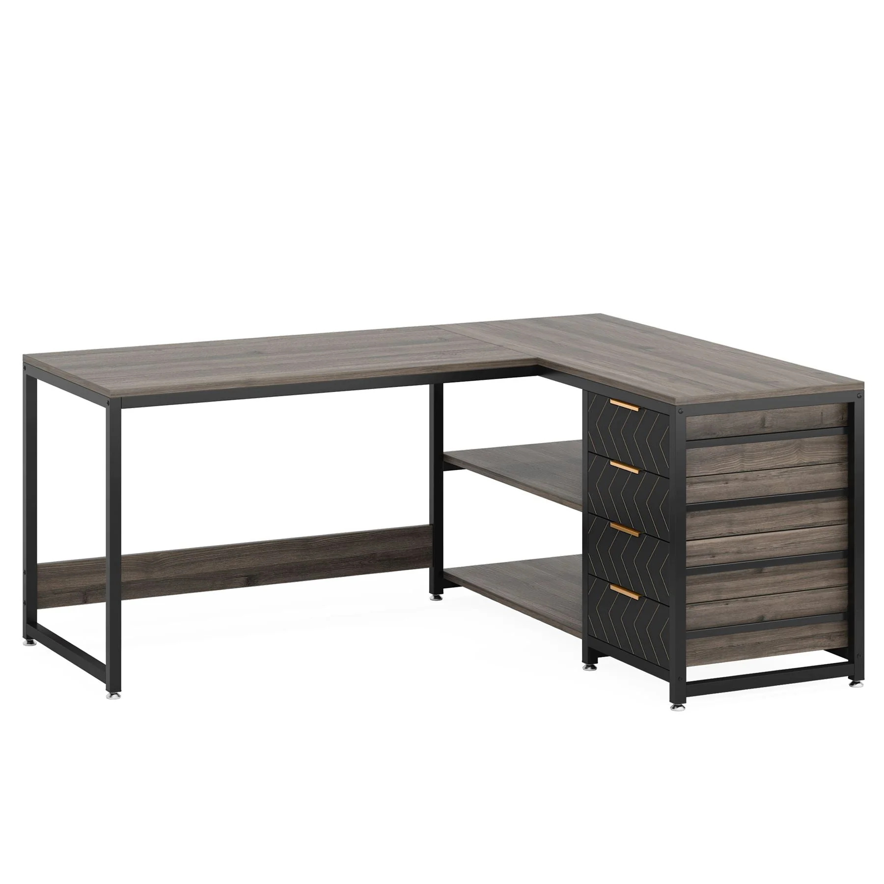 59" L-Shaped Desk, Reversible Corner Desk with Drawers & Shelves - Image 14