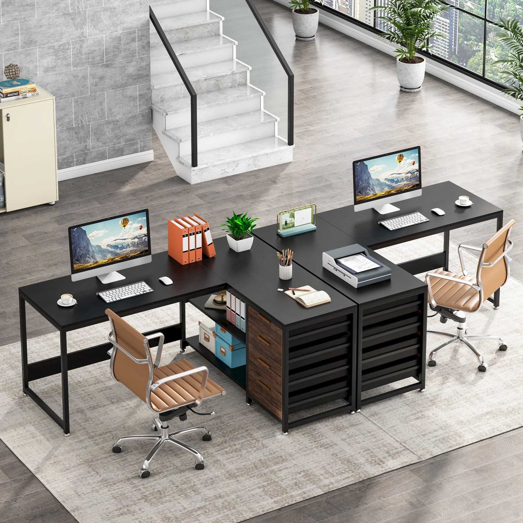 59" L-Shaped Desk, Reversible Corner Desk with Drawers & Shelves - Image 4