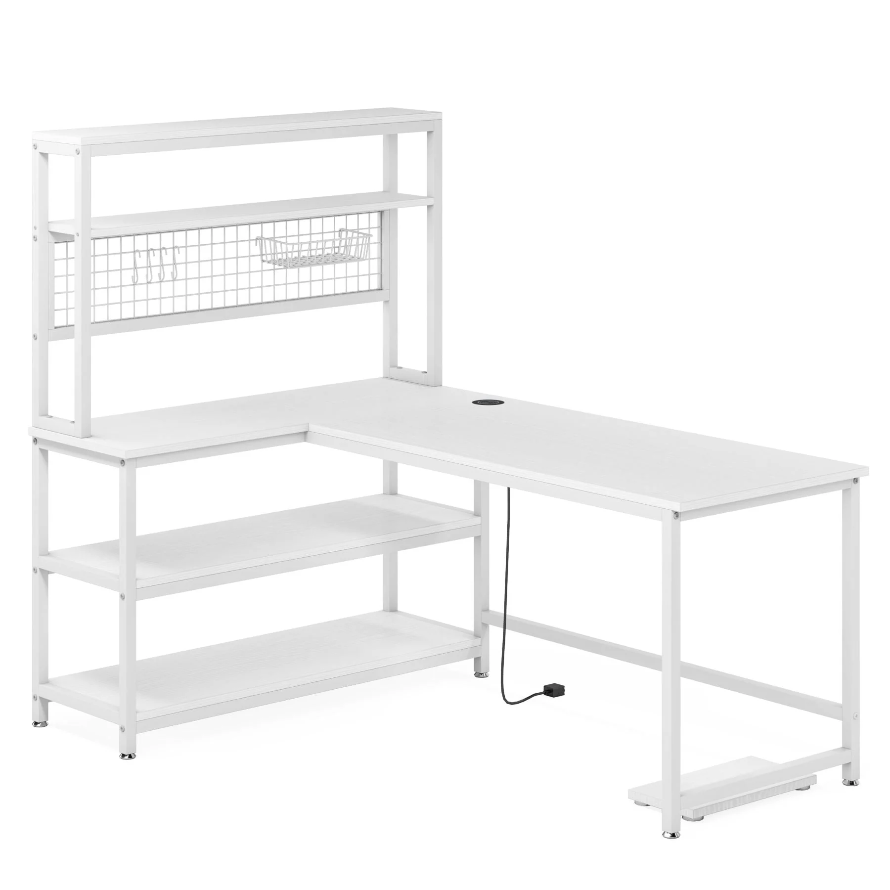 55" Reversible L-Shaped Desk, Computer Desk with Wireless Charging & Hutch - Image 8