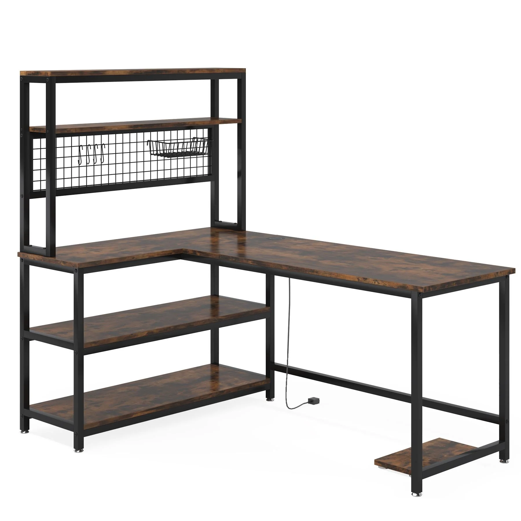 55" Reversible L-Shaped Desk, Computer Desk with Wireless Charging & Hutch - Image 9