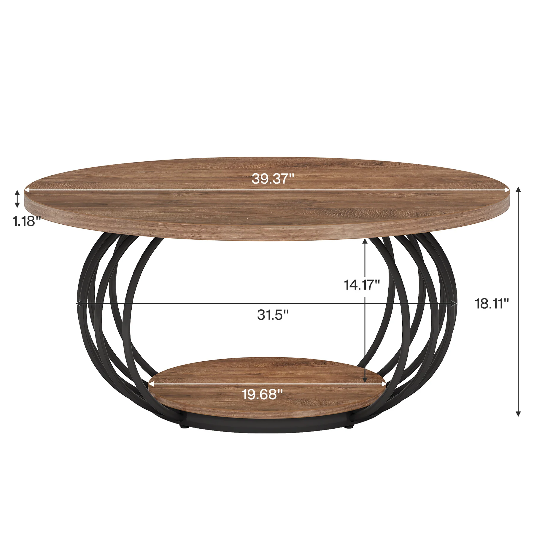 39.4" Coffee Table, Round 2-Tier Accent Center Cocktail Table with Storage Shelf - Image 2