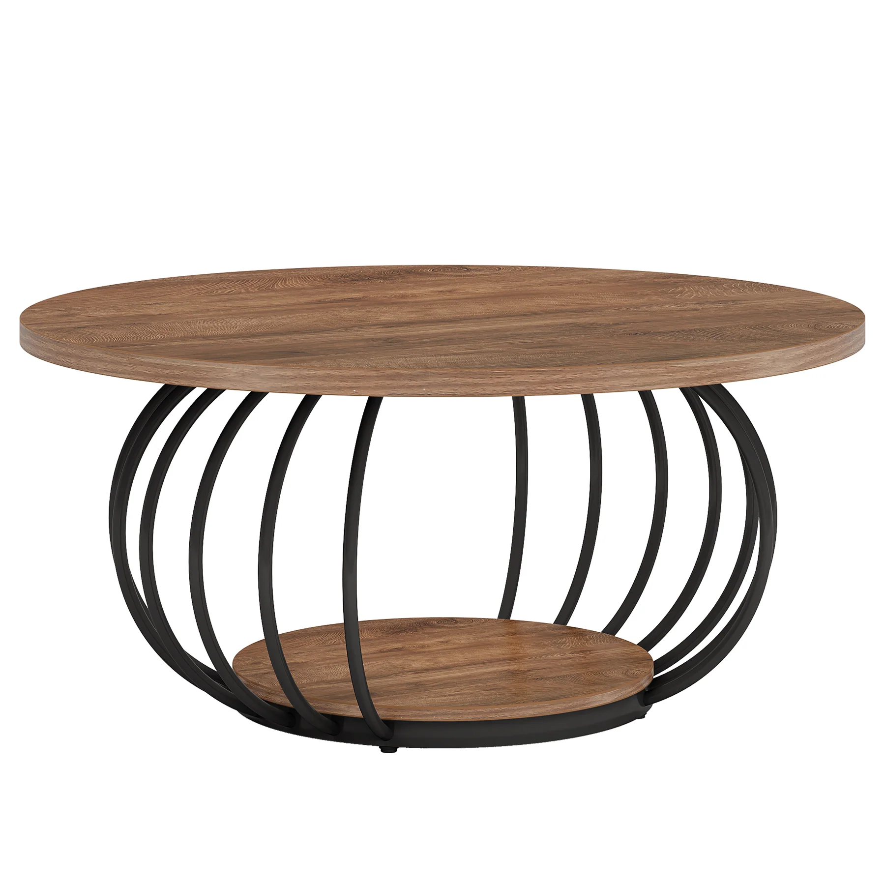 39.4" Coffee Table, Round 2-Tier Accent Center Cocktail Table with Storage Shelf - Image 9