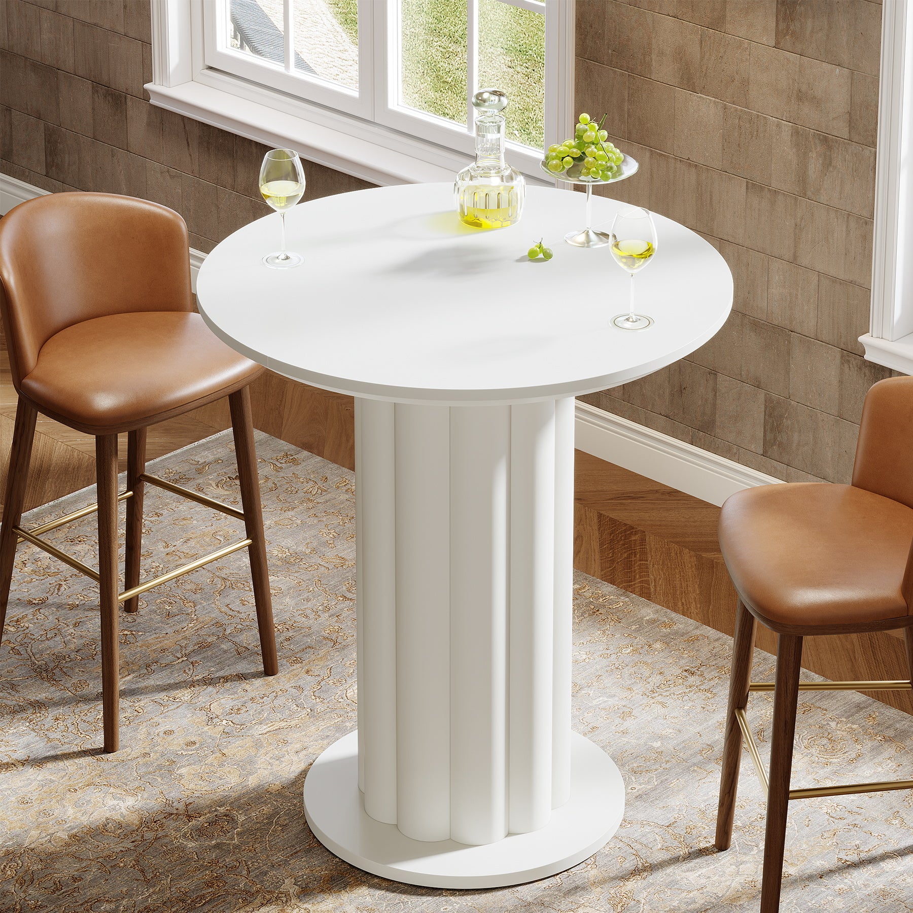 Round Bar Table, 30" Pub Table with Column Fluted Ribbed Leg Base - Image 4