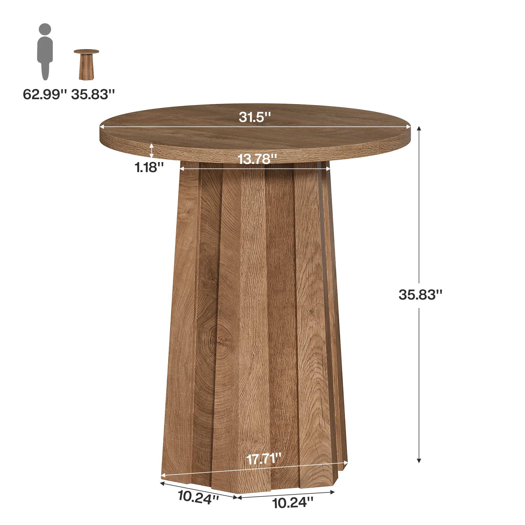 Round Bar Table, 31.5" Bistro Pub Table with Fluted Pedestal Base for Small Spaces - Image 2