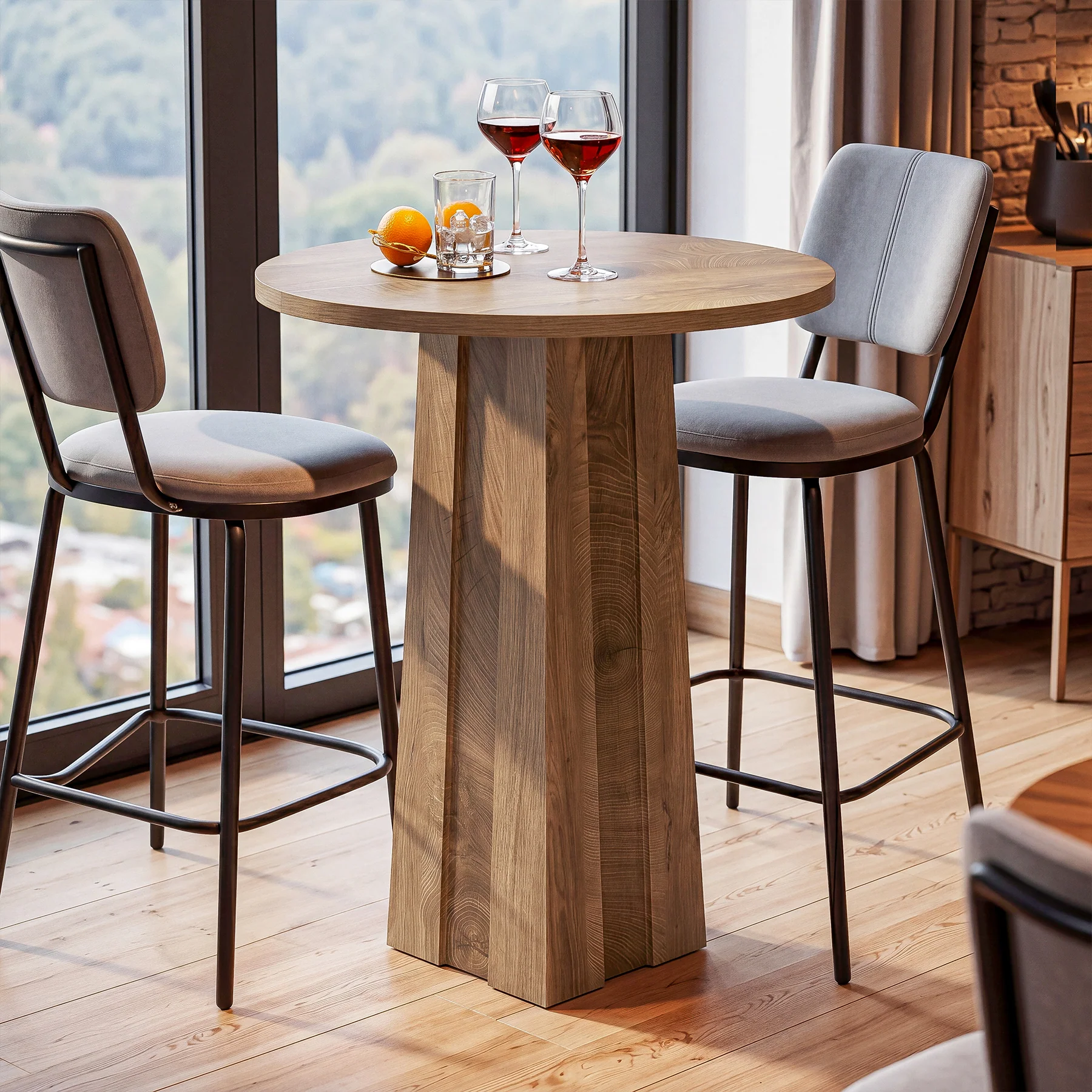 Round Bar Table, 31.5" Bistro Pub Table with Fluted Pedestal Base for Small Spaces - Image 3
