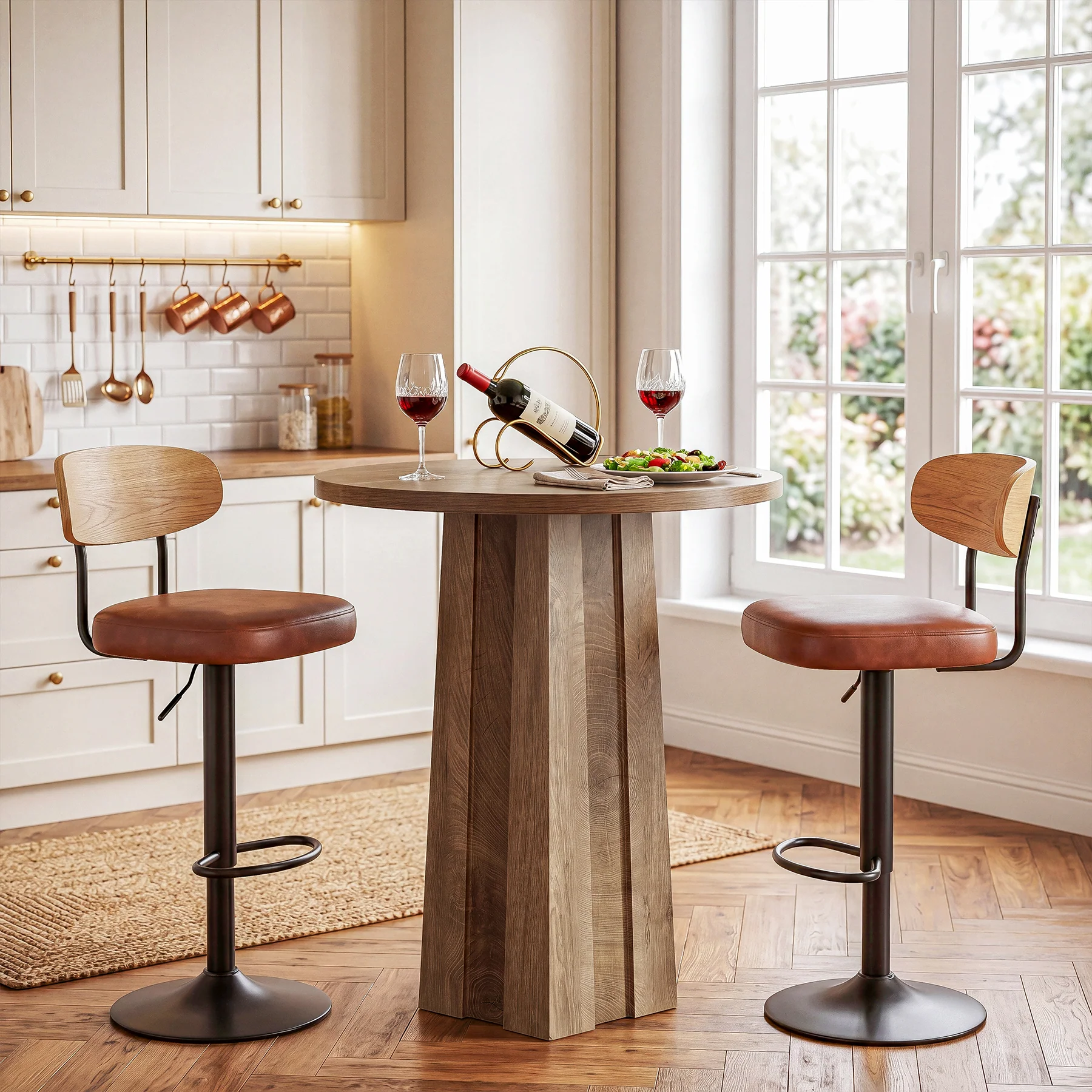 Round Bar Table, 31.5" Bistro Pub Table with Fluted Pedestal Base for Small Spaces - Image 6