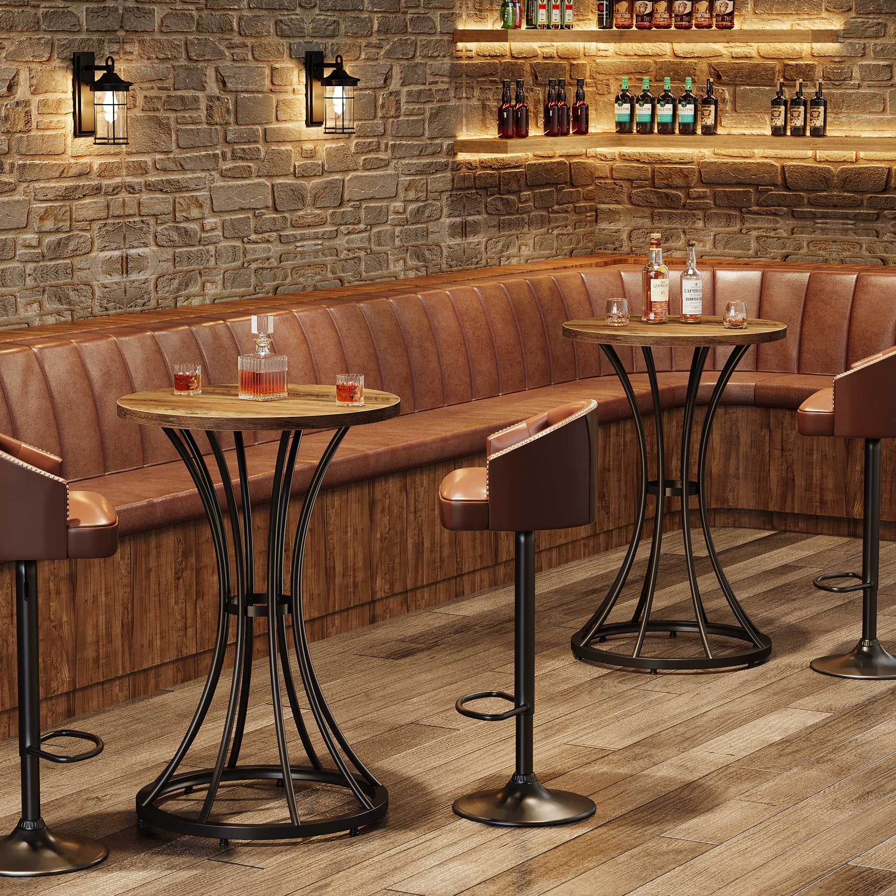 37.4" H Round Bar Table for 2, Farmhouse Cocktail Table with Curved Metal Base - Image 6