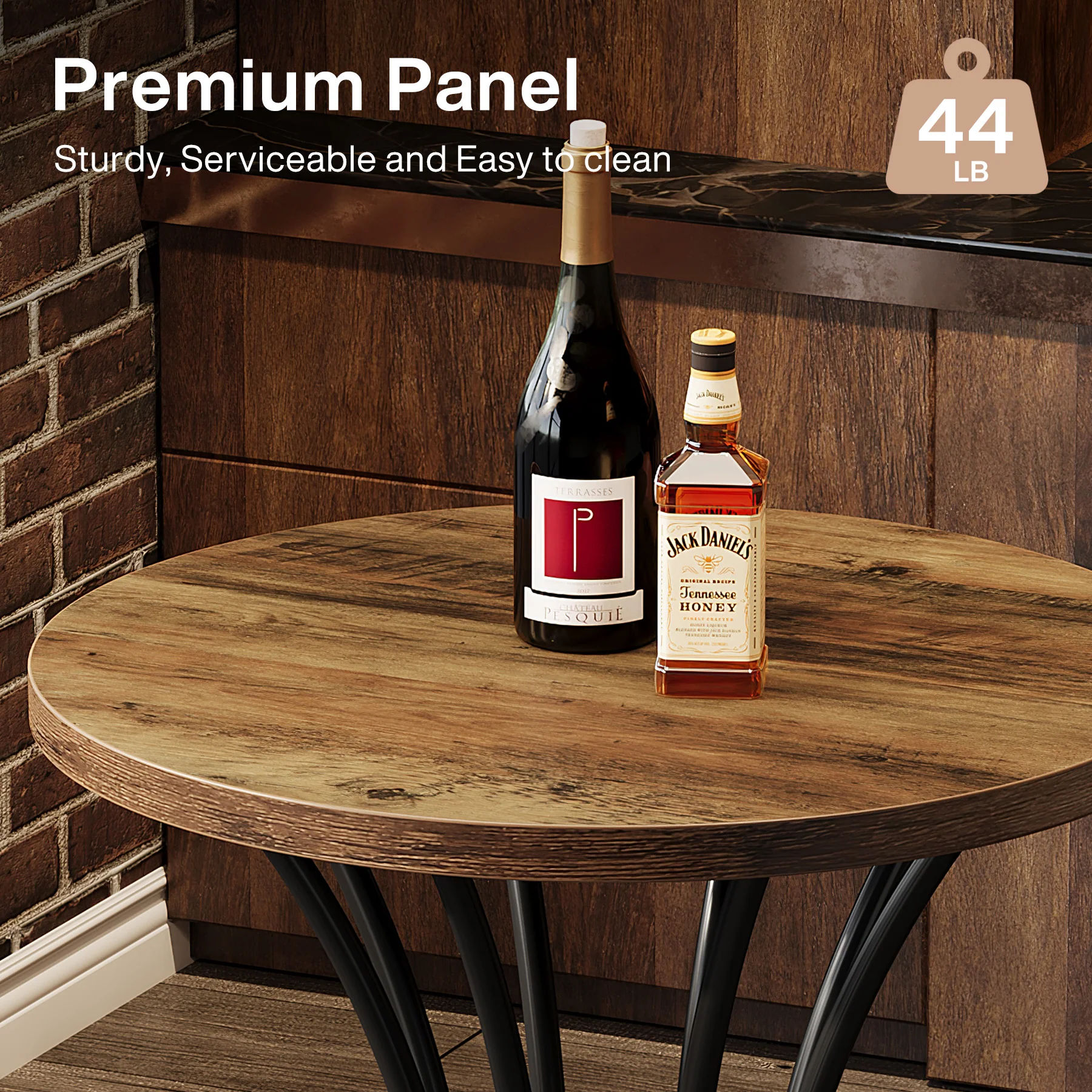 37.4" H Round Bar Table for 2, Farmhouse Cocktail Table with Curved Metal Base - Image 8