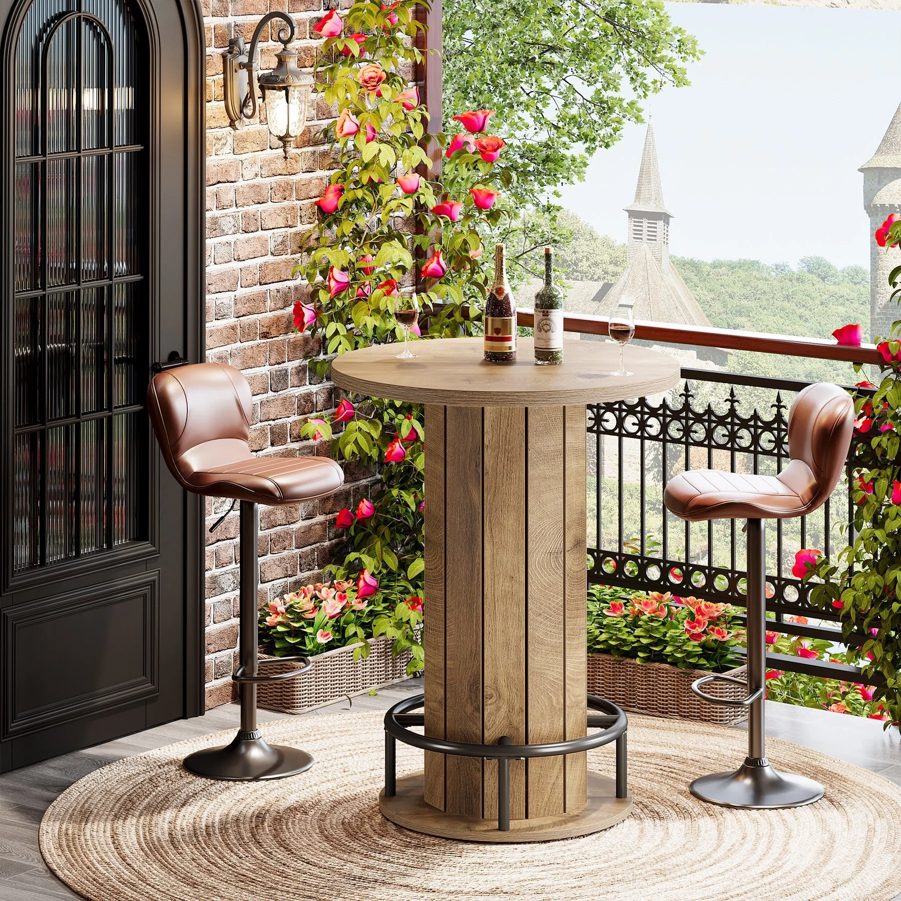 31" Bar Table, Round Bistro Pub Table with Footrest for Dining Coffee Cocktail(Only Table) - Image 20