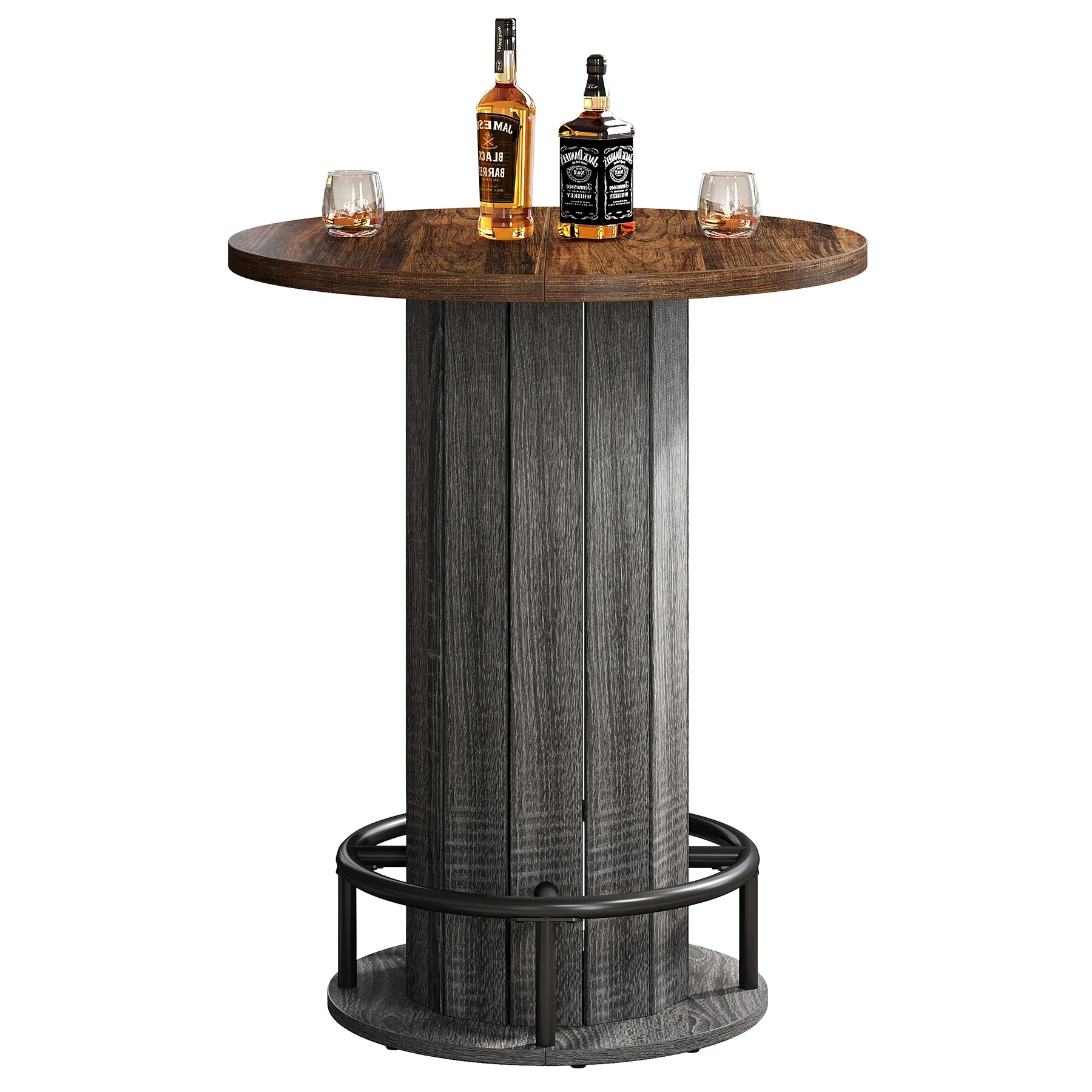 31" Bar Table, Round Bistro Pub Table with Footrest for Dining Coffee Cocktail(Only Table) - Image 33