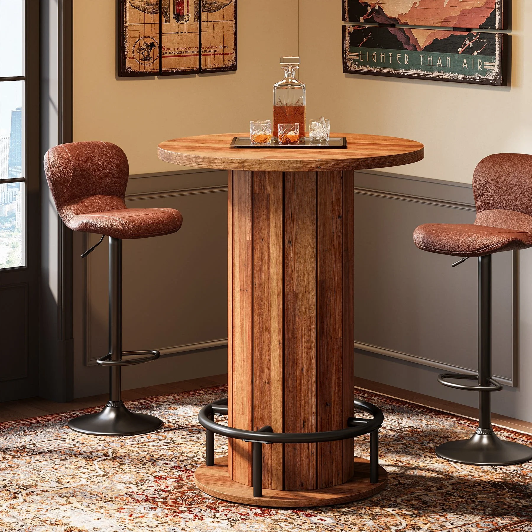 31" Bar Table, Round Bistro Pub Table with Footrest for Dining Coffee Cocktail(Only Table) - Image 34