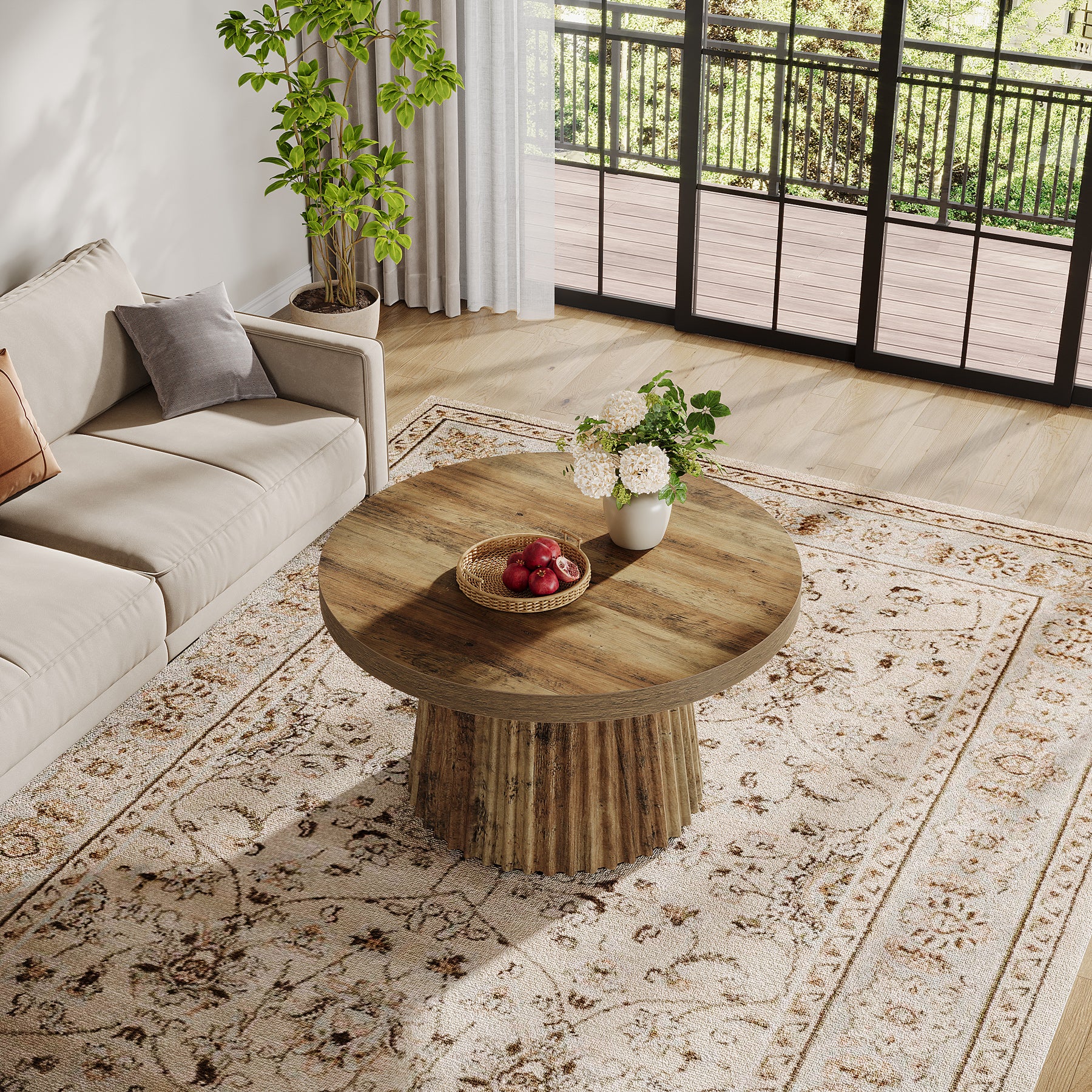 Round Coffee Table, 31.5" Circle Center Table with Fluted Drum Base - Image 6