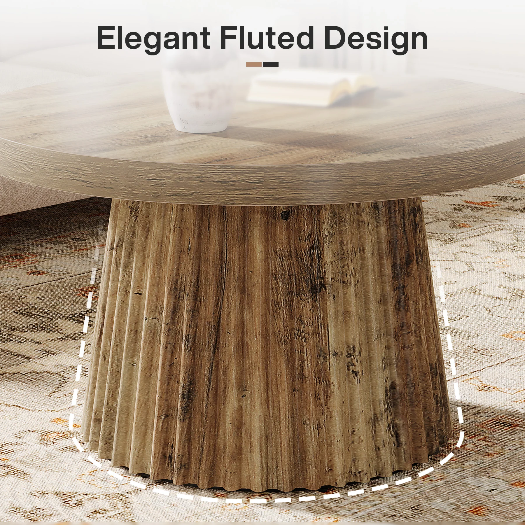 Round Coffee Table, 31.5" Circle Center Table with Fluted Drum Base - Image 8