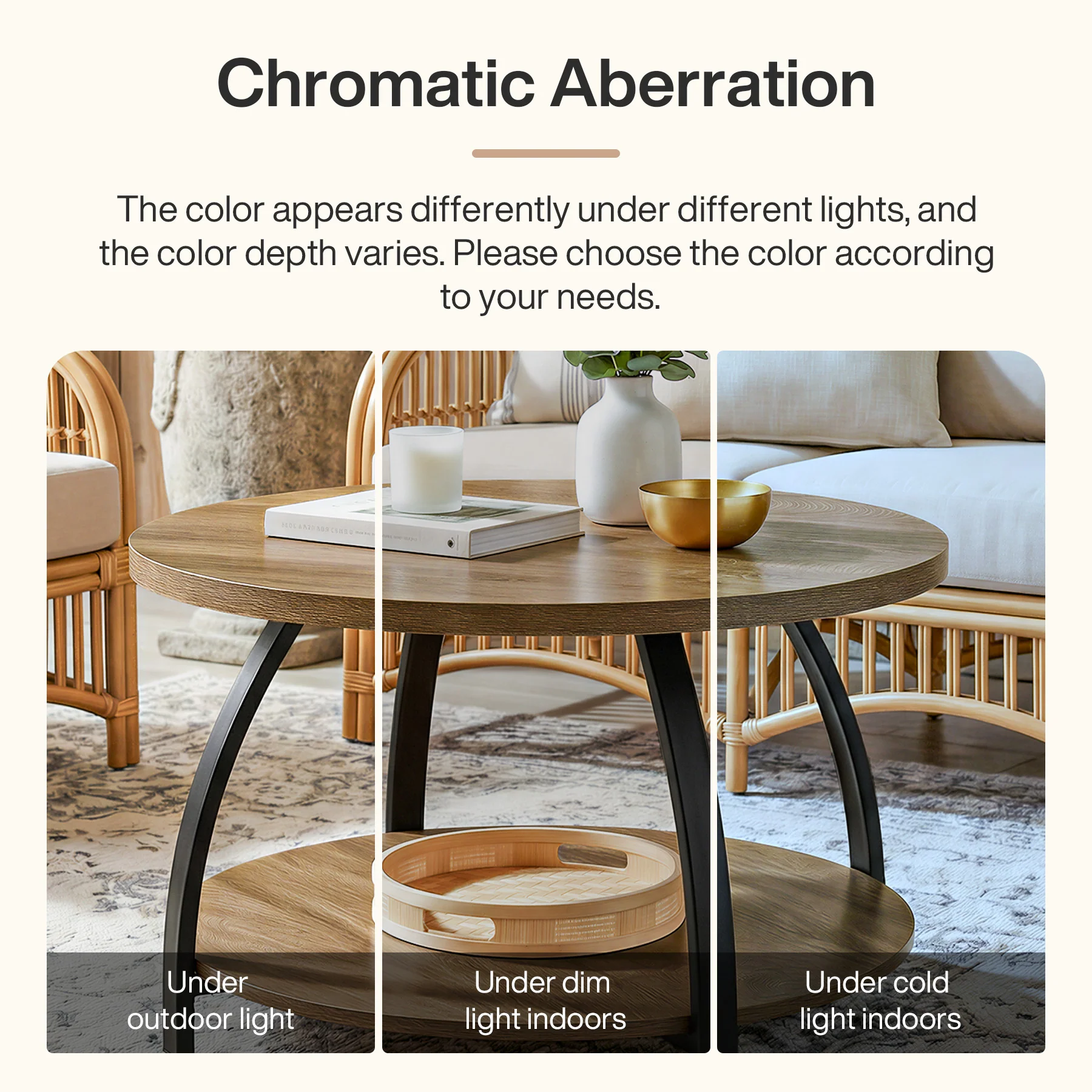 Round Coffee Table, 31.5" Center Cocktail Table with 2-Tier Storage Shelves - Image 8