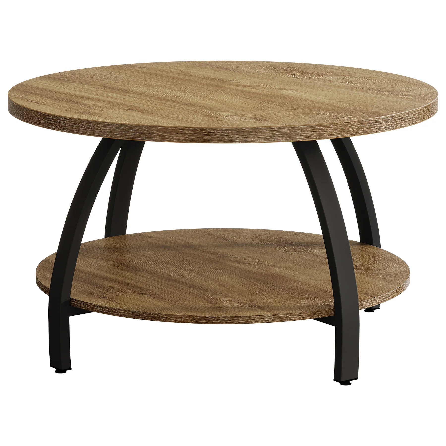 Round Coffee Table, 31.5" Center Cocktail Table with 2-Tier Storage Shelves - Image 9