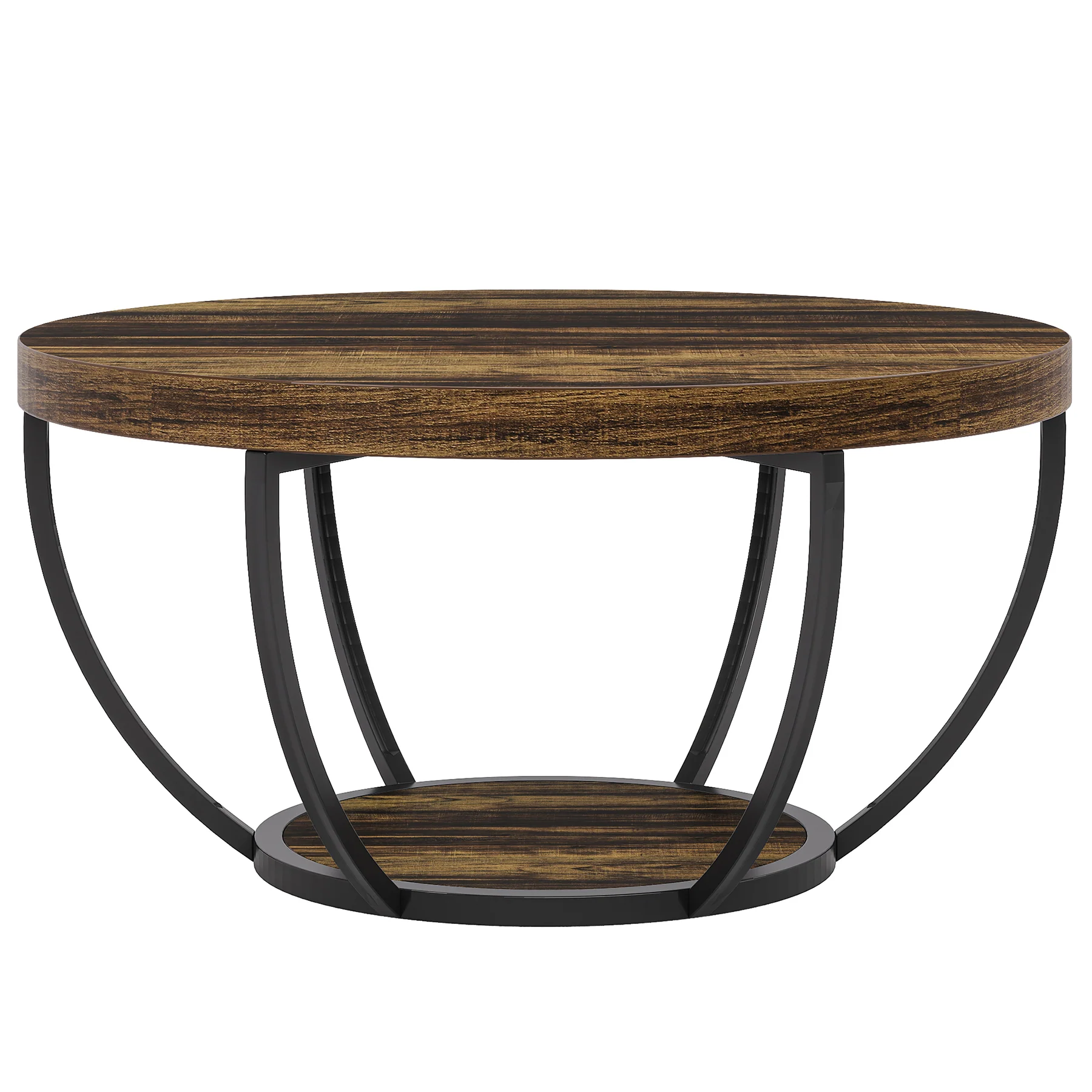 Round Coffee Table, 31.7" Center Table with 2-Tier Storage Shelves - Image 16