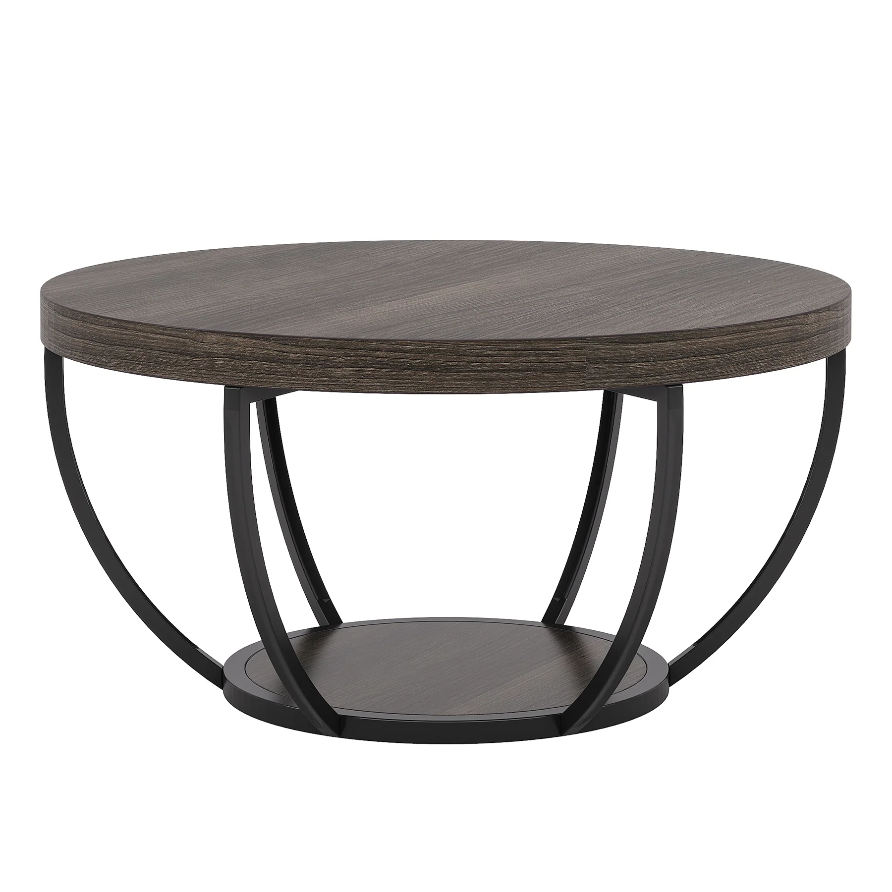 Round Coffee Table, 31.7" Center Table with 2-Tier Storage Shelves - Image 23