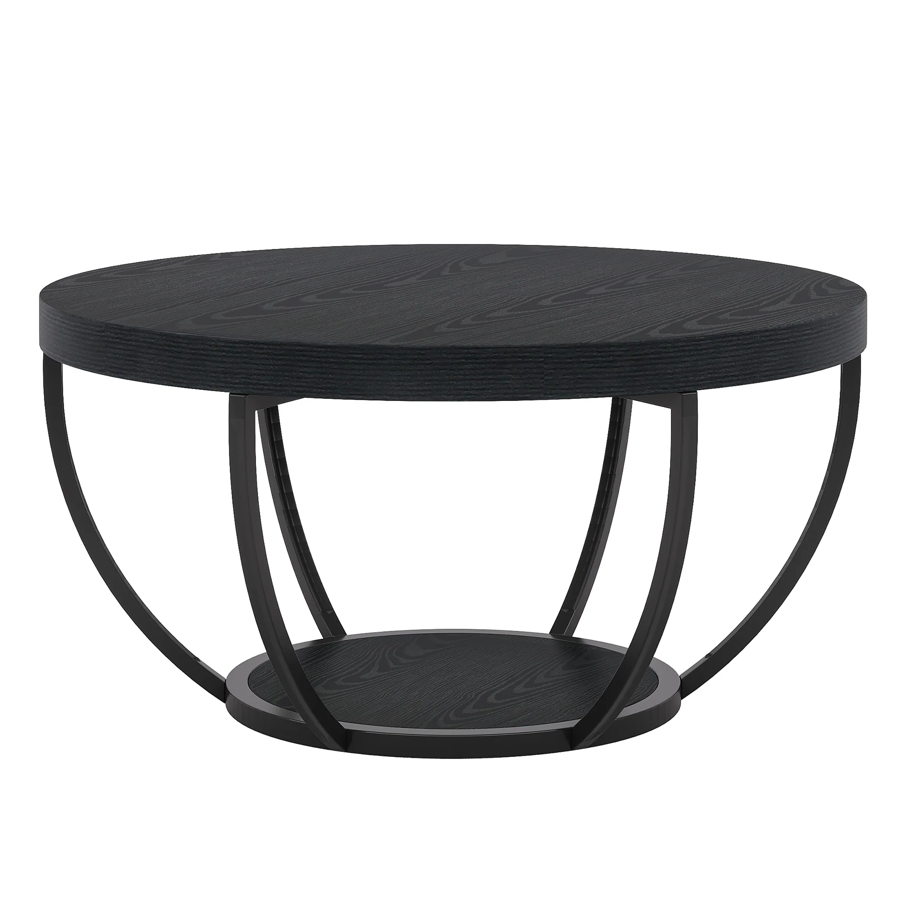Round Coffee Table, 31.7" Center Table with 2-Tier Storage Shelves - Image 30