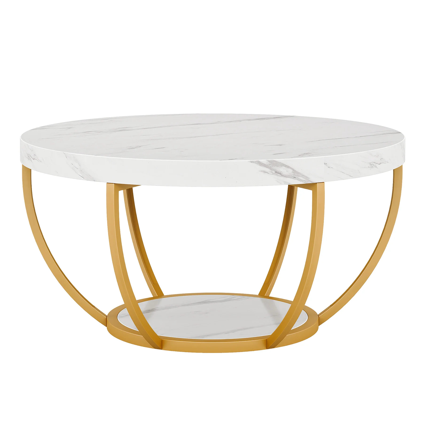 Round Coffee Table, 31.7" Center Table with 2-Tier Storage Shelves - Image 37